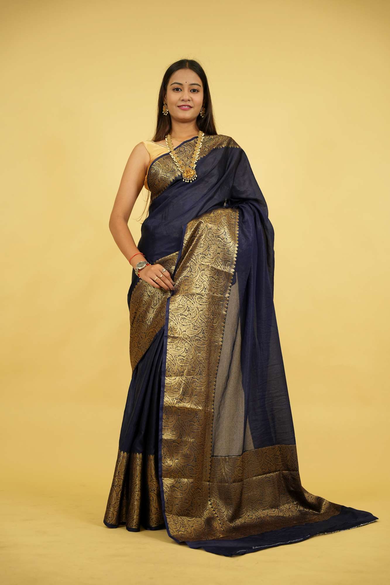 Banarasi Warm Silk with Plain Body & Heavy zari Border Ready To Wear Saree