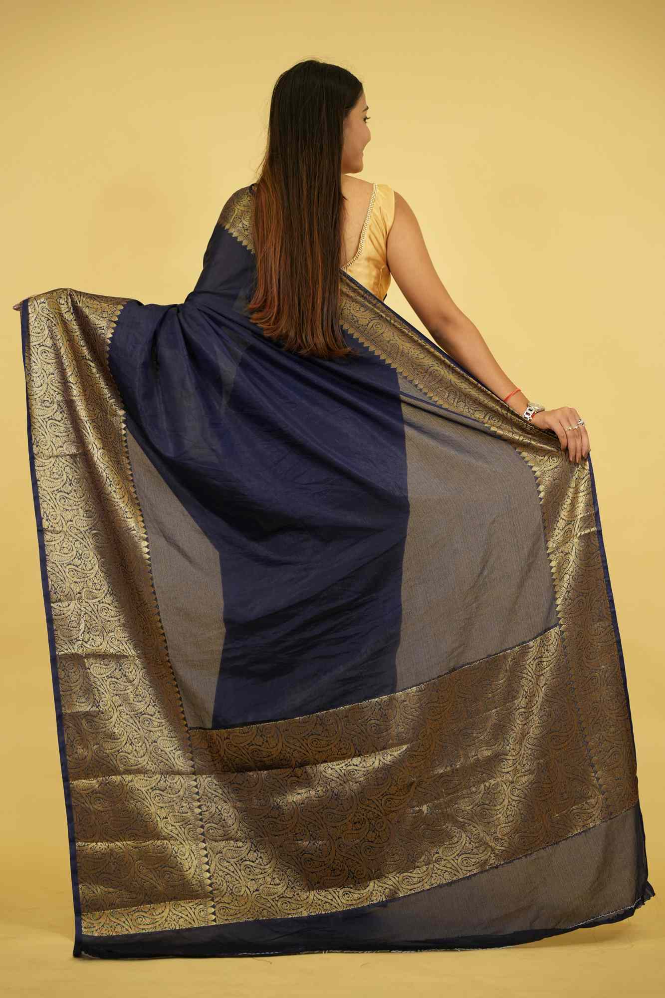 Banarasi Warm Silk with Plain Body & Heavy zari Border Ready To Wear Saree