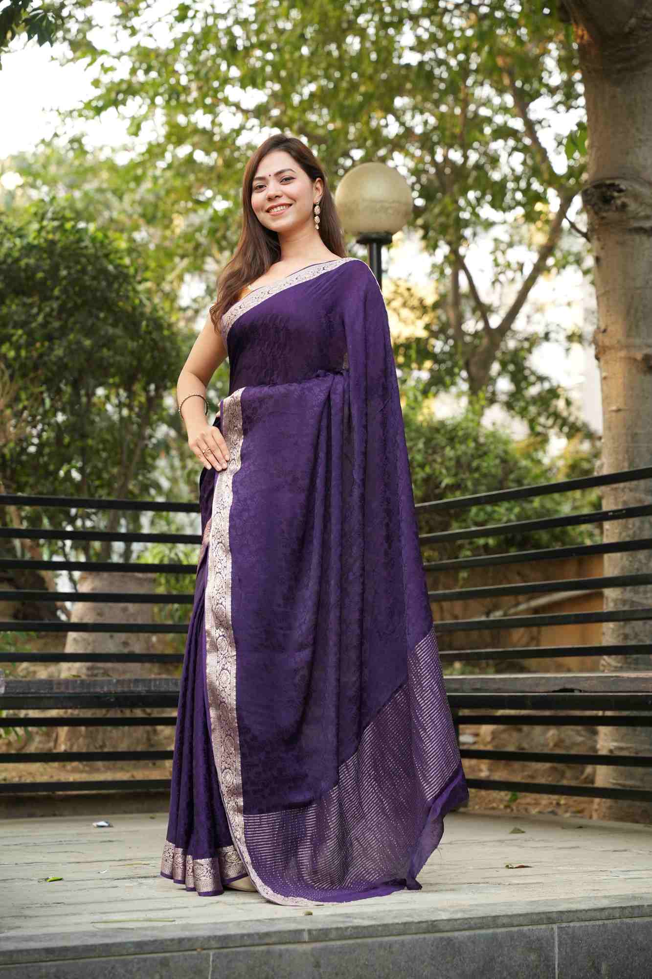 Viscose Soft Chinon self weaving Ready To Wear Saree