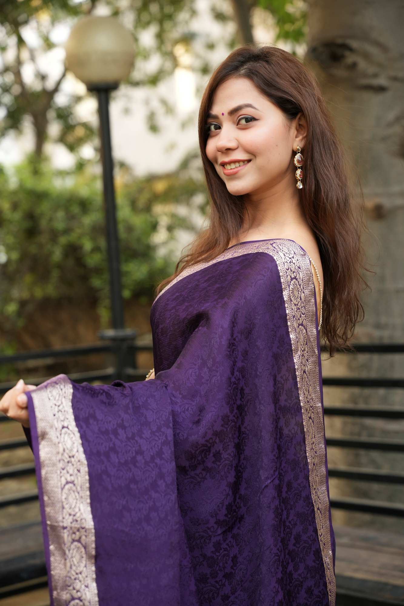 Viscose Soft Chinon self weaving Ready To Wear Saree