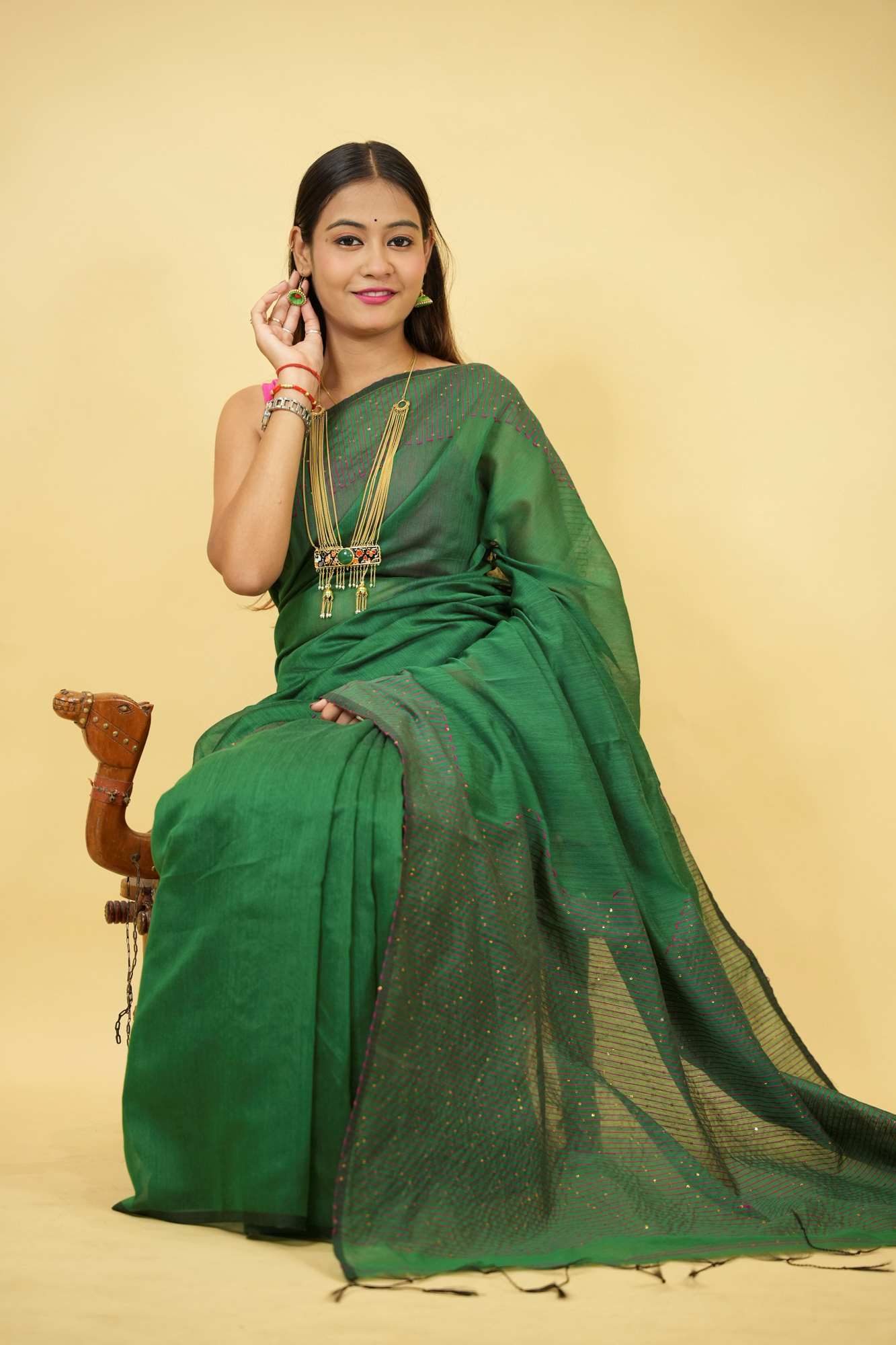 Cotton silk with Pink Thread Embroidery and Subtle Sequin Detailing Ready To Wear Saree