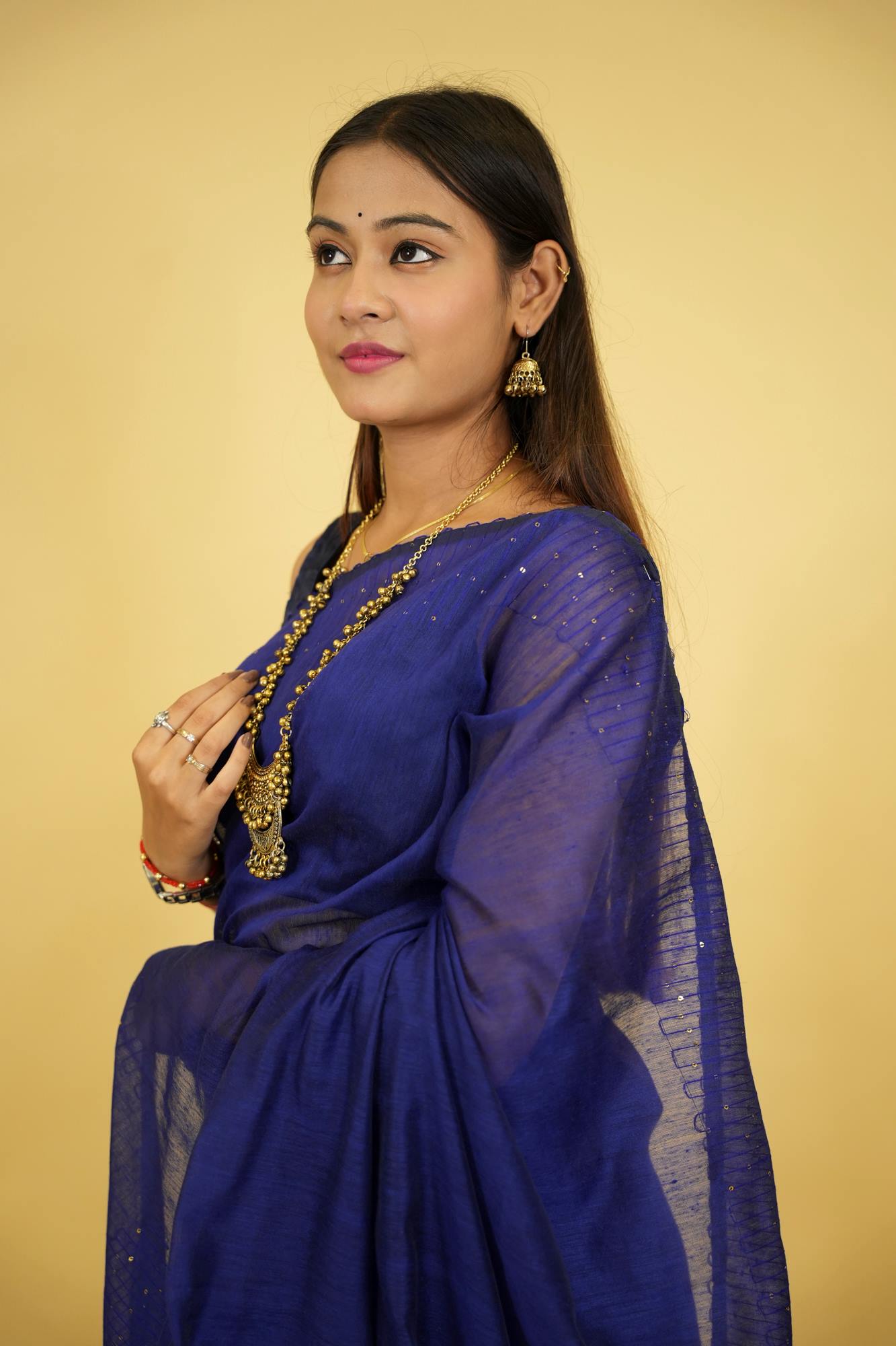 Blue Handloom Cotton Silk with Subtle Sequin Accents Ready To Wear Saree