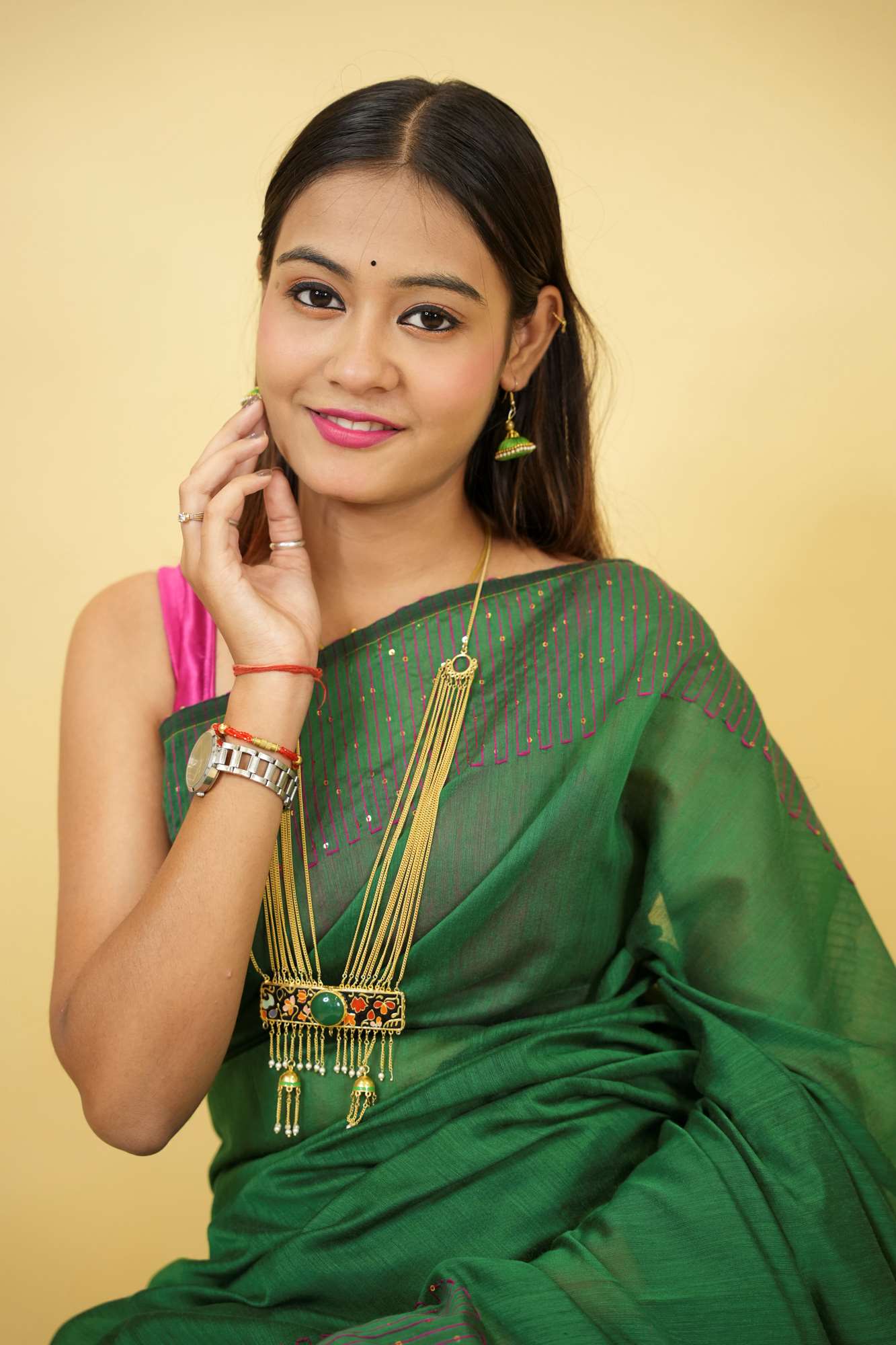 Cotton silk with Pink Thread Embroidery and Subtle Sequin Detailing Ready To Wear Saree