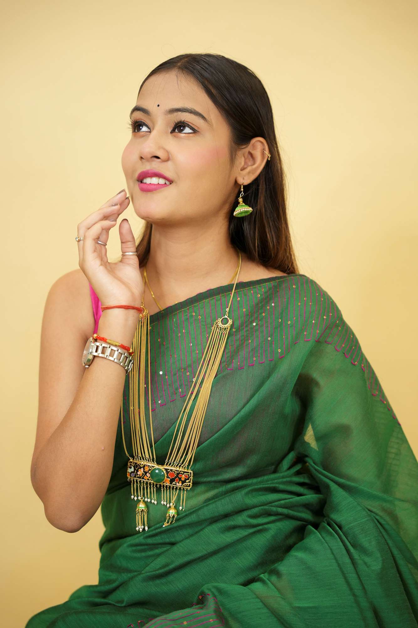 Cotton silk with Pink Thread Embroidery and Subtle Sequin Detailing Ready To Wear Saree