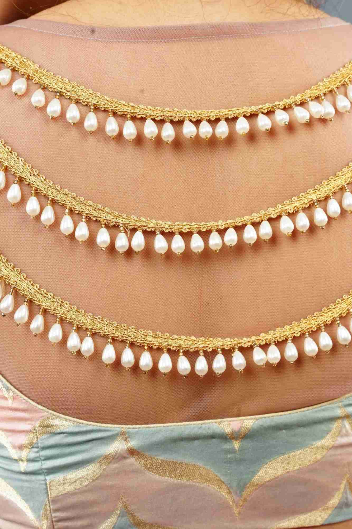 Banarasi Blouse in Gray Pink rangkaat designin pastel hues with beaded back detailing, Customizable, Made to Order