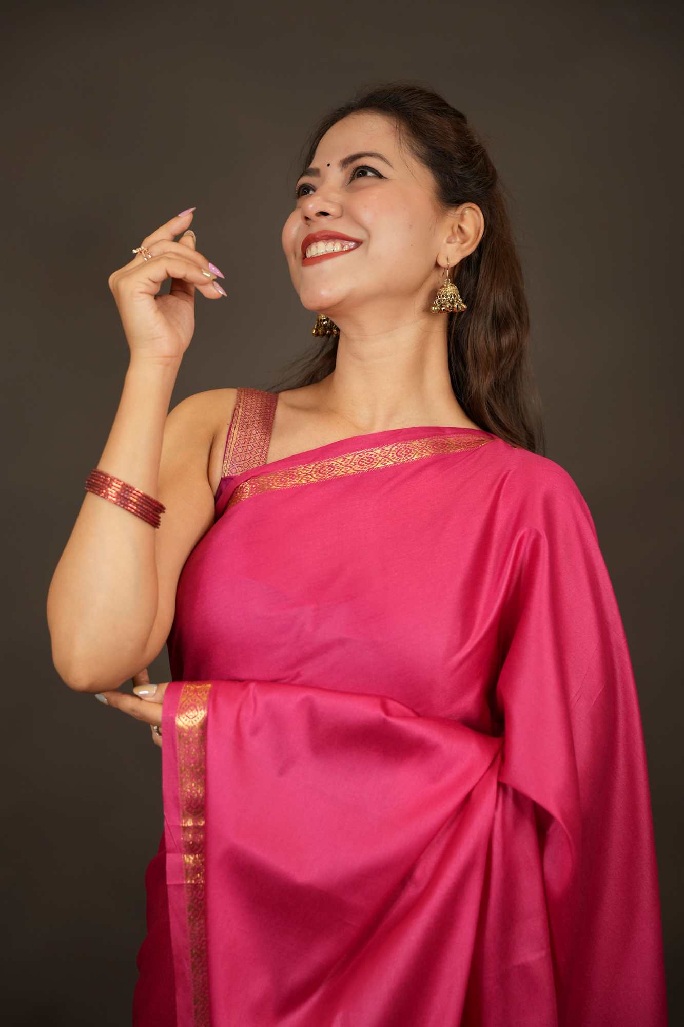 Classic Mysore Silk with intricate thin woven border prestitched saree