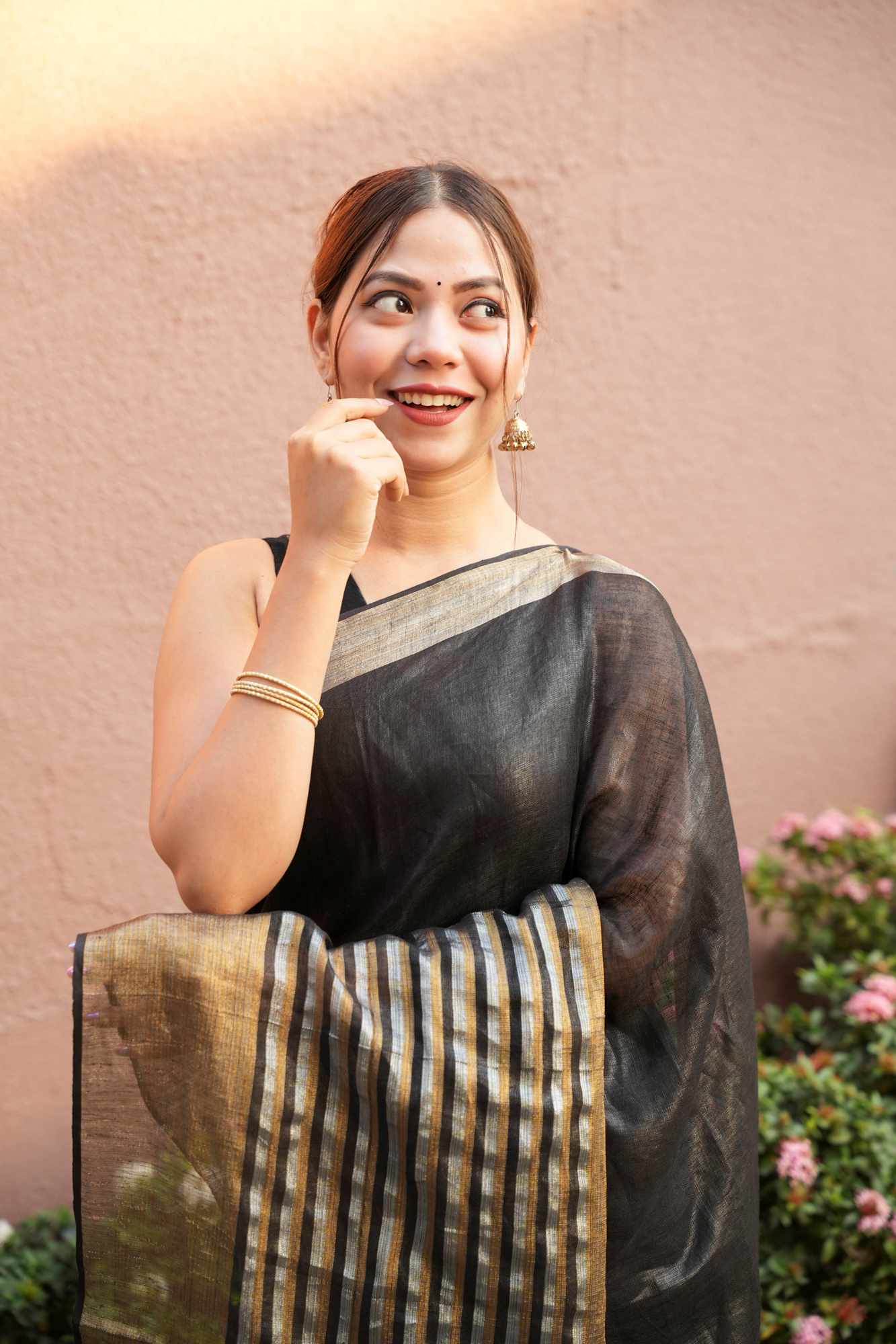 Tissue Silk With Goldan Contrast Border Ready To Wear Saree