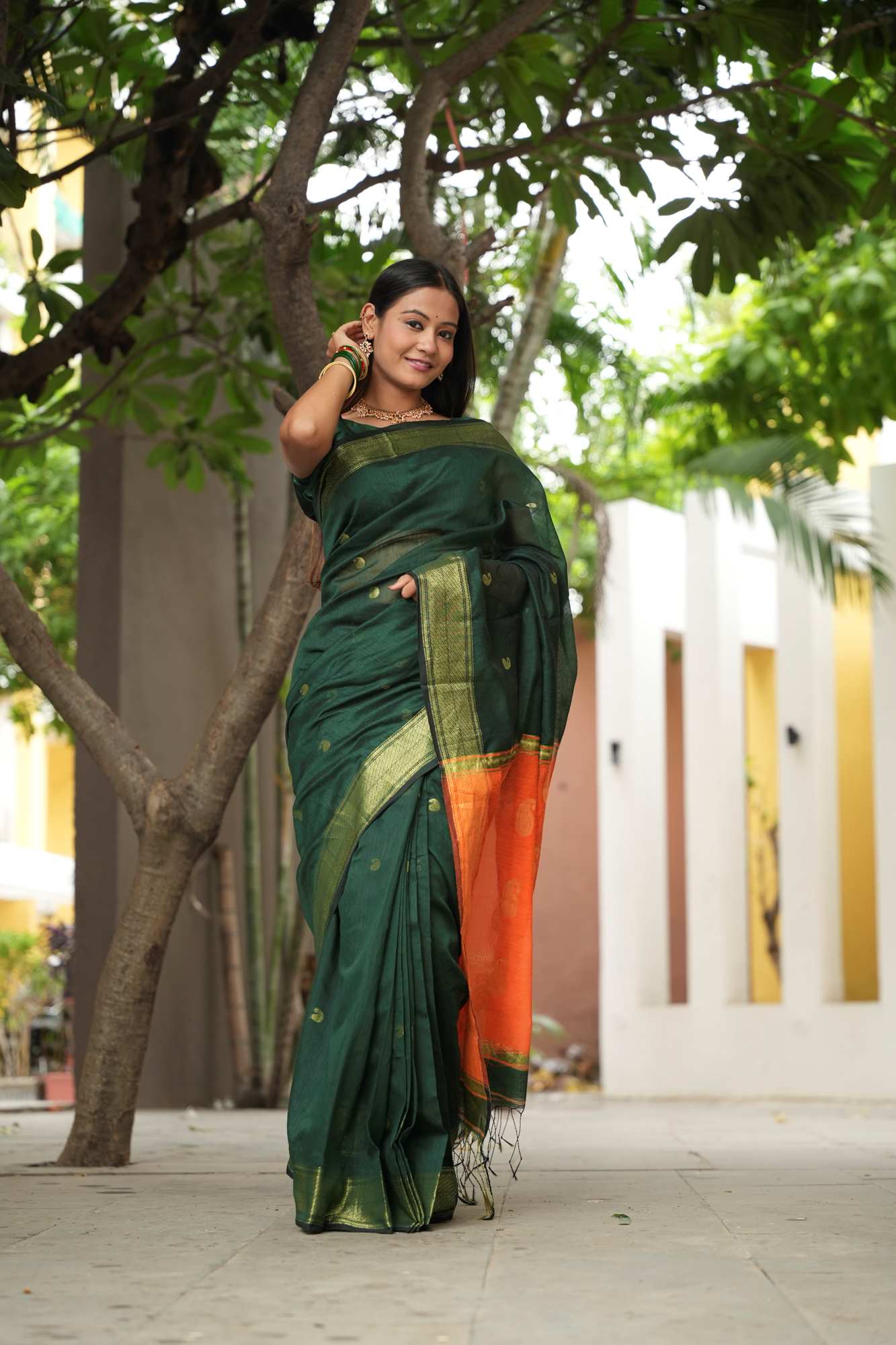 Maheshwari cotton silk with Zari Butta ready to wear saree