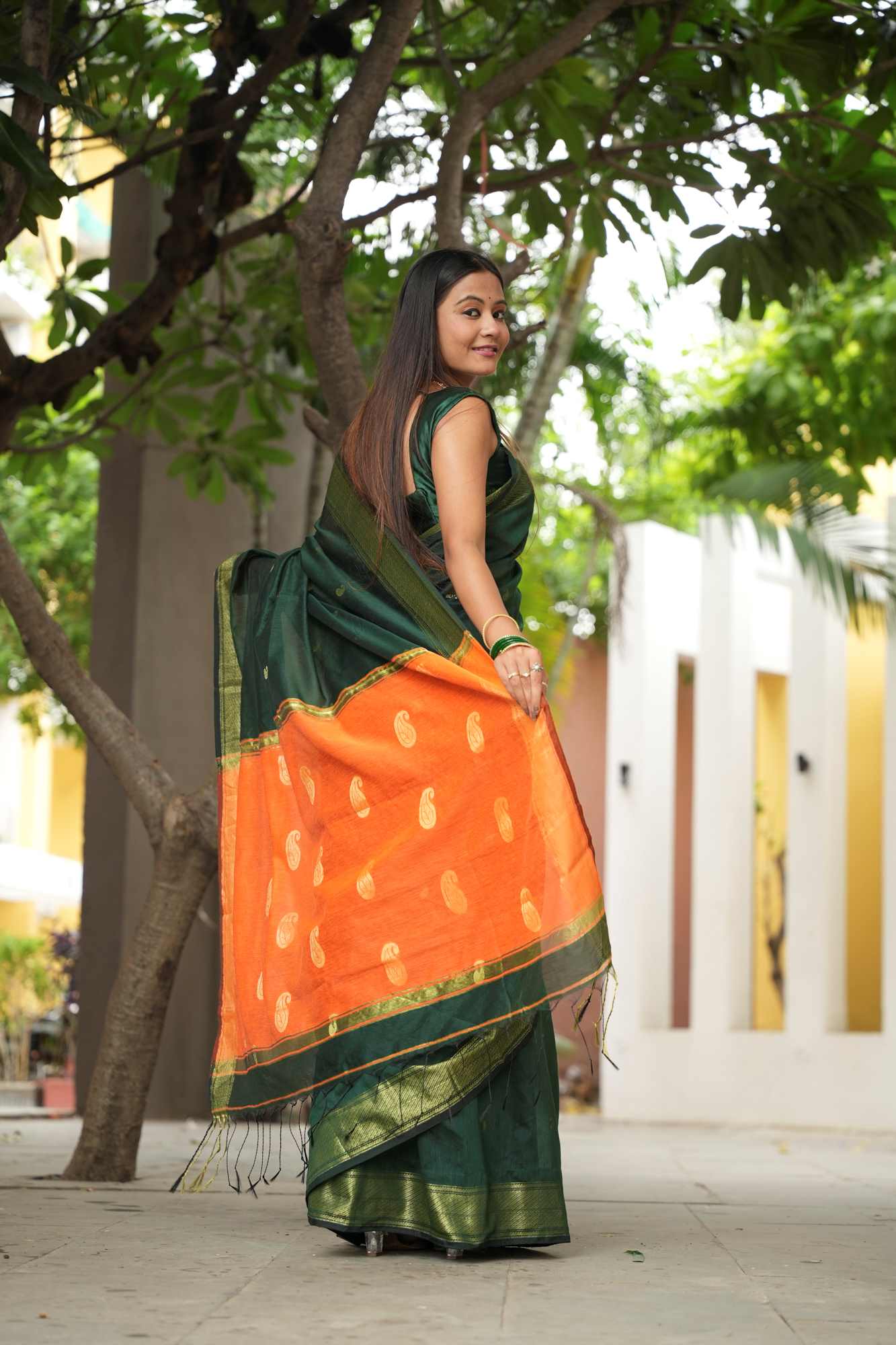 Maheshwari cotton silk with Zari Butta ready to wear saree