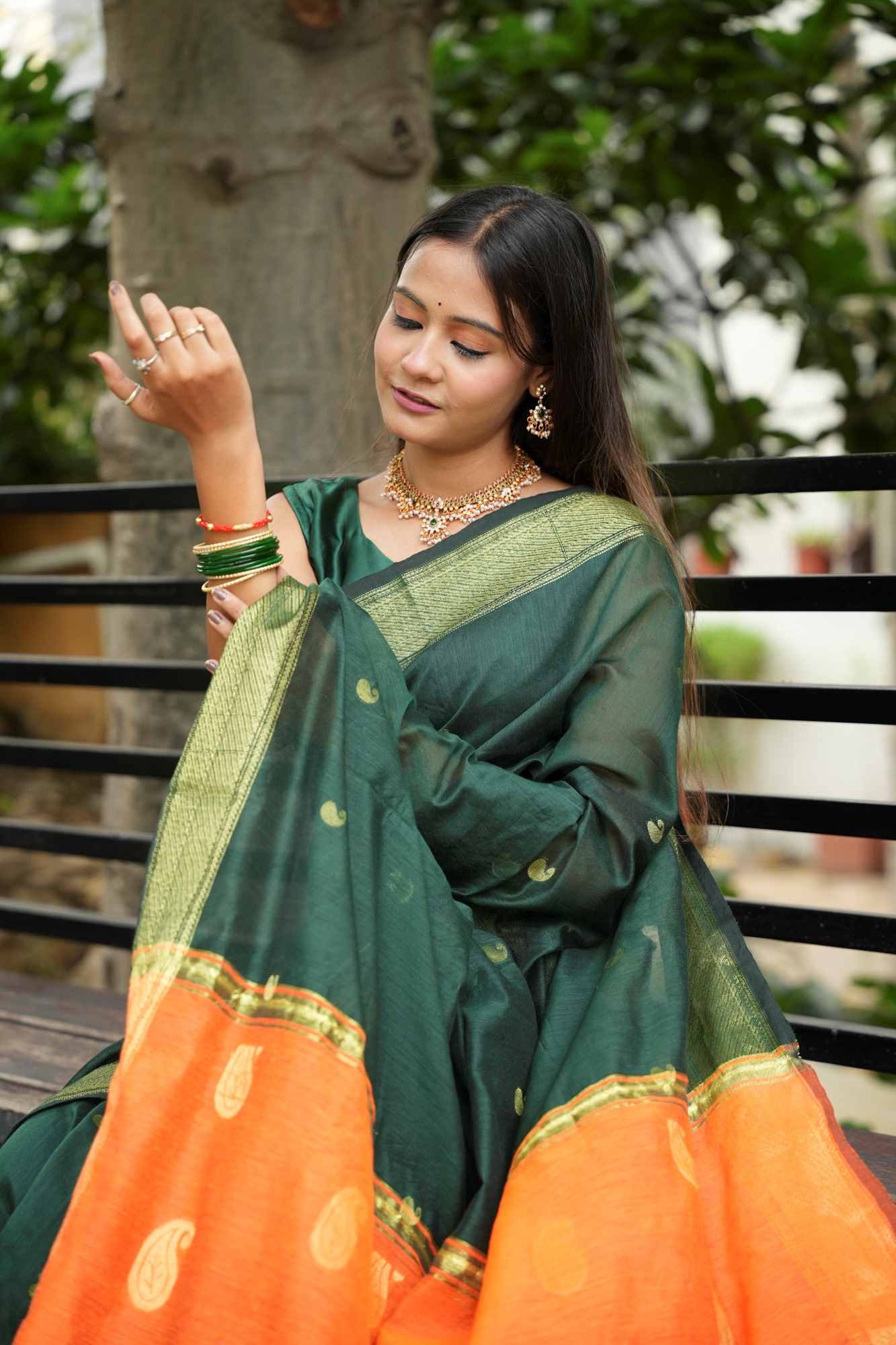 Maheshwari cotton silk with Zari Butta ready to wear saree