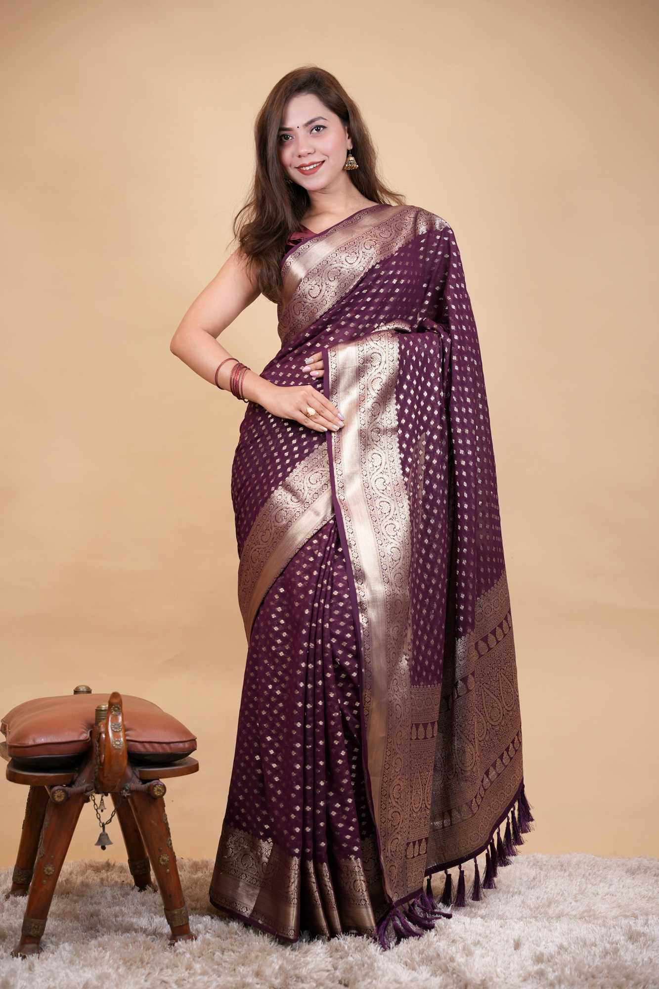Classic Old World Charm - Banarasi Buti & Zari weave prestitched saree