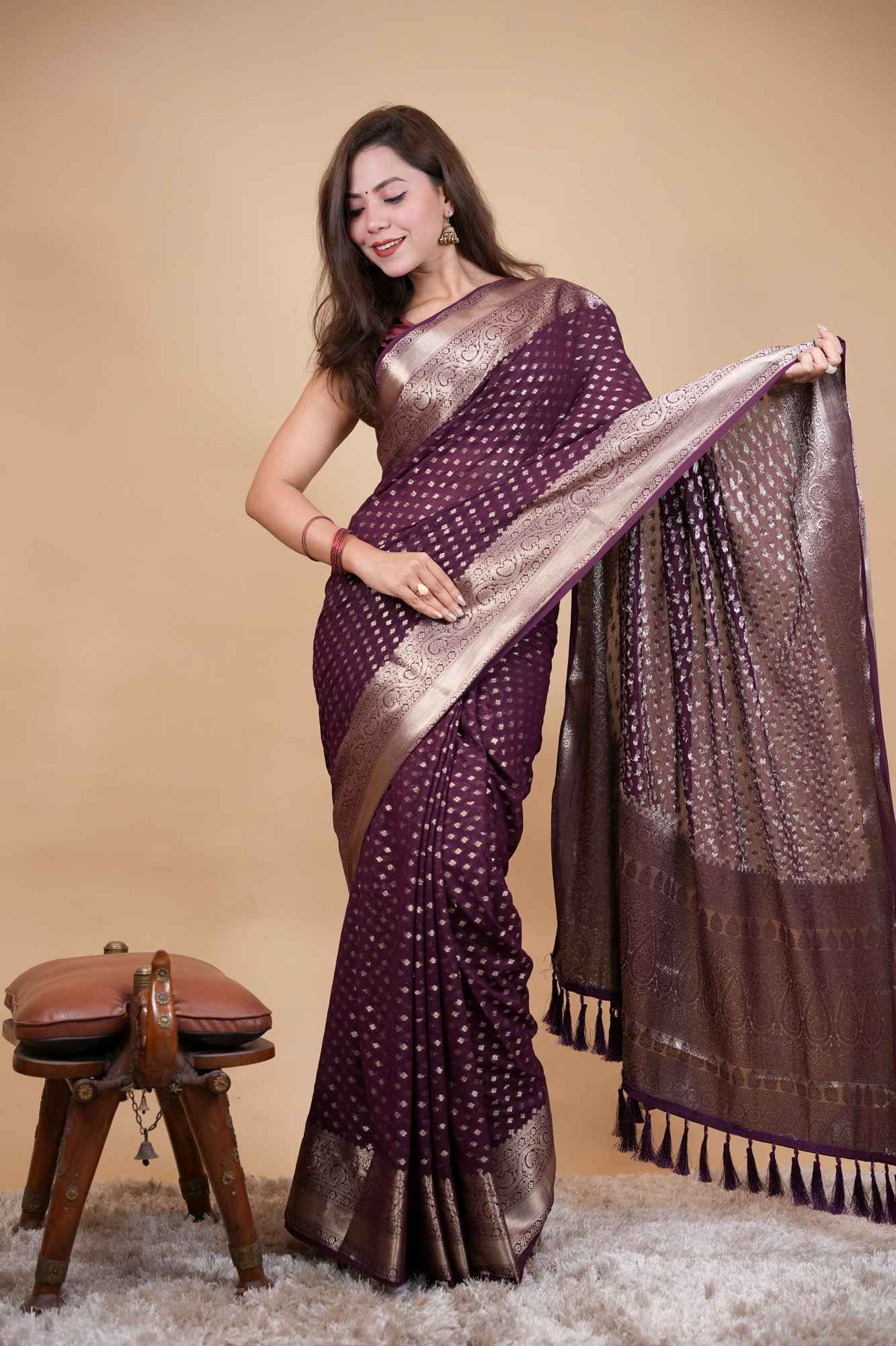 Classic Old World Charm - Banarasi Buti & Zari weave prestitched saree