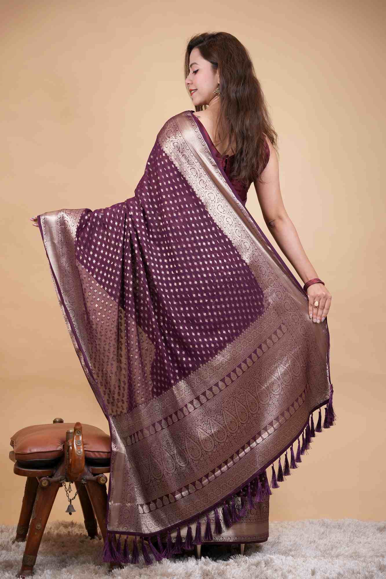 Classic Old World Charm - Banarasi Buti & Zari weave prestitched saree