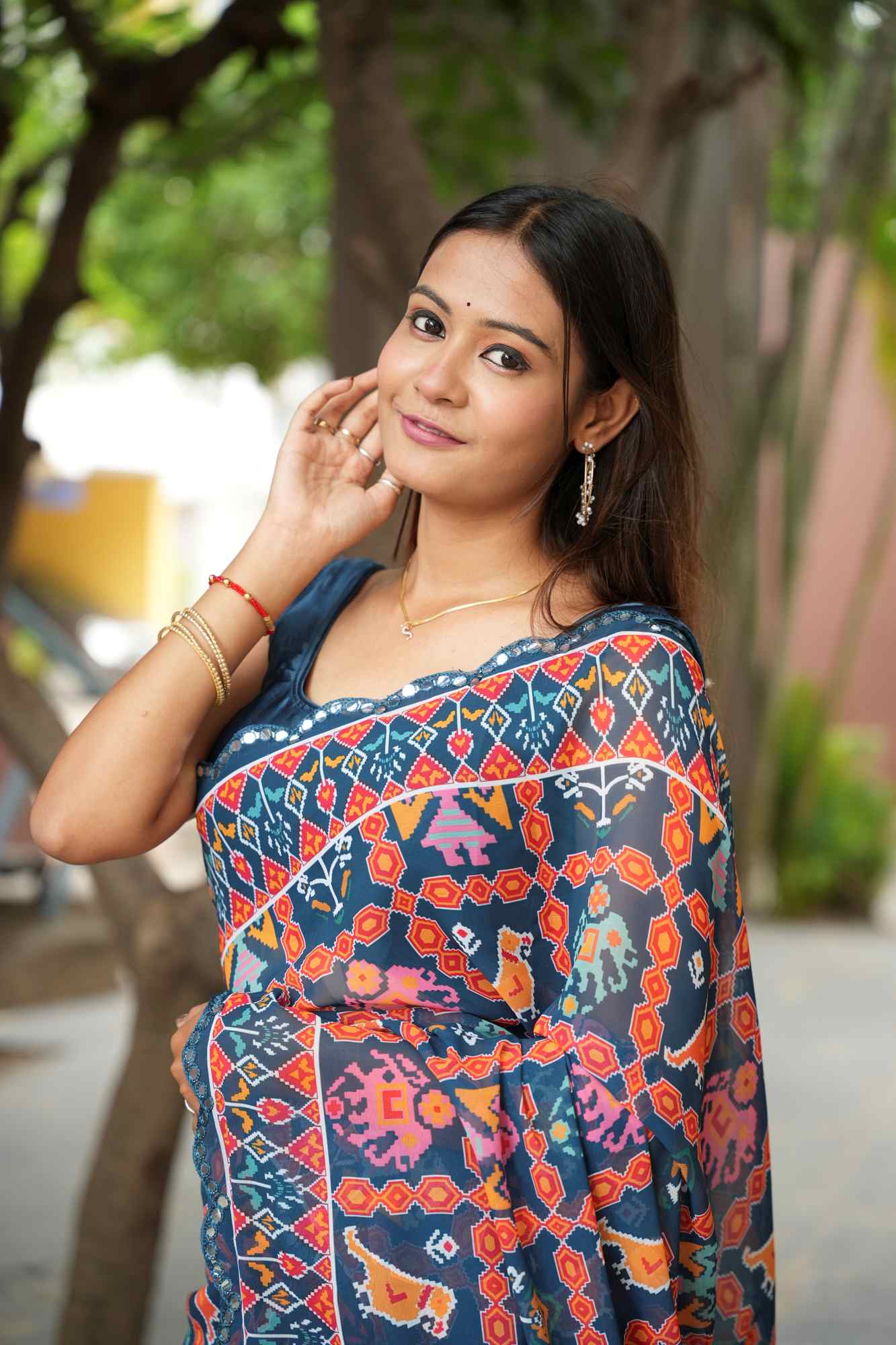 Georgette Silk Digital Print with Mirror Work Border Ready To Wear Saree