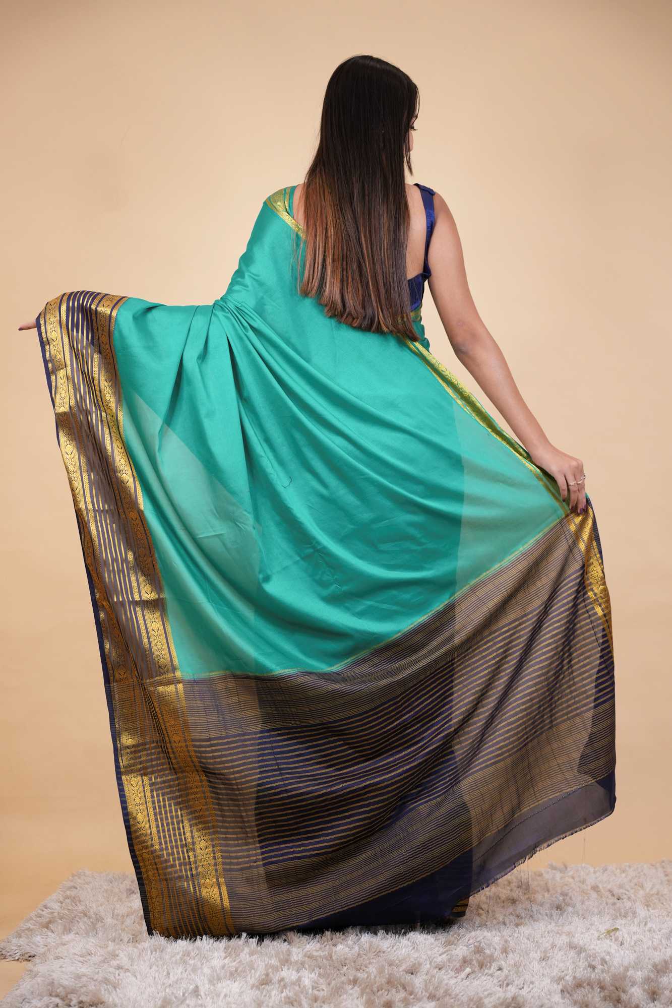 Traditional Mysore Silk with Rich Interwoven Chettinad Zari Border & Pallu Ready To Wear Saree