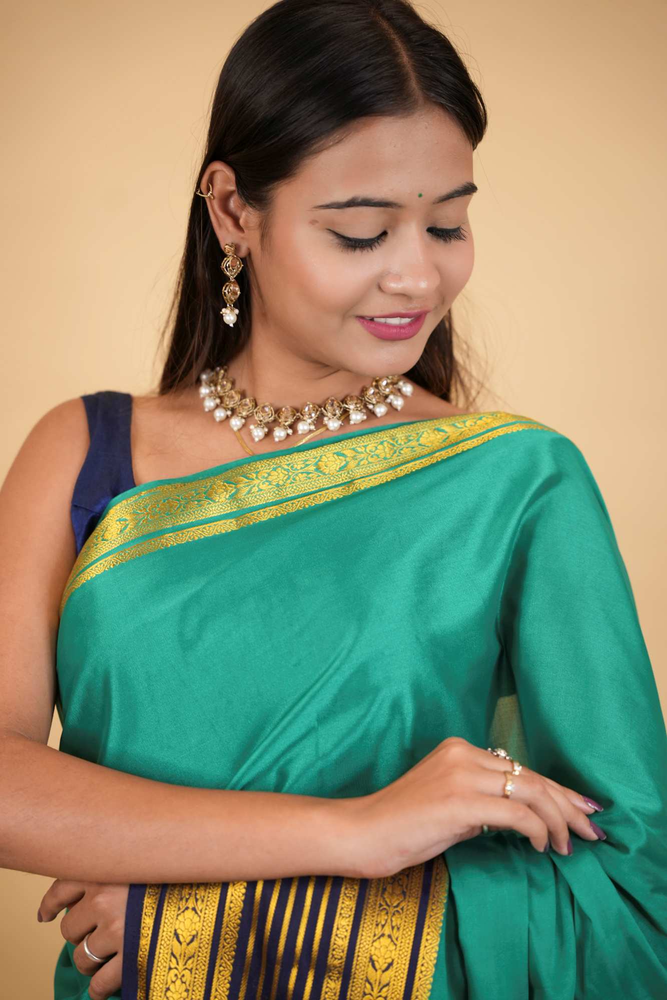 Traditional Mysore Silk with Rich Interwoven Chettinad Zari Border & Pallu Ready To Wear Saree