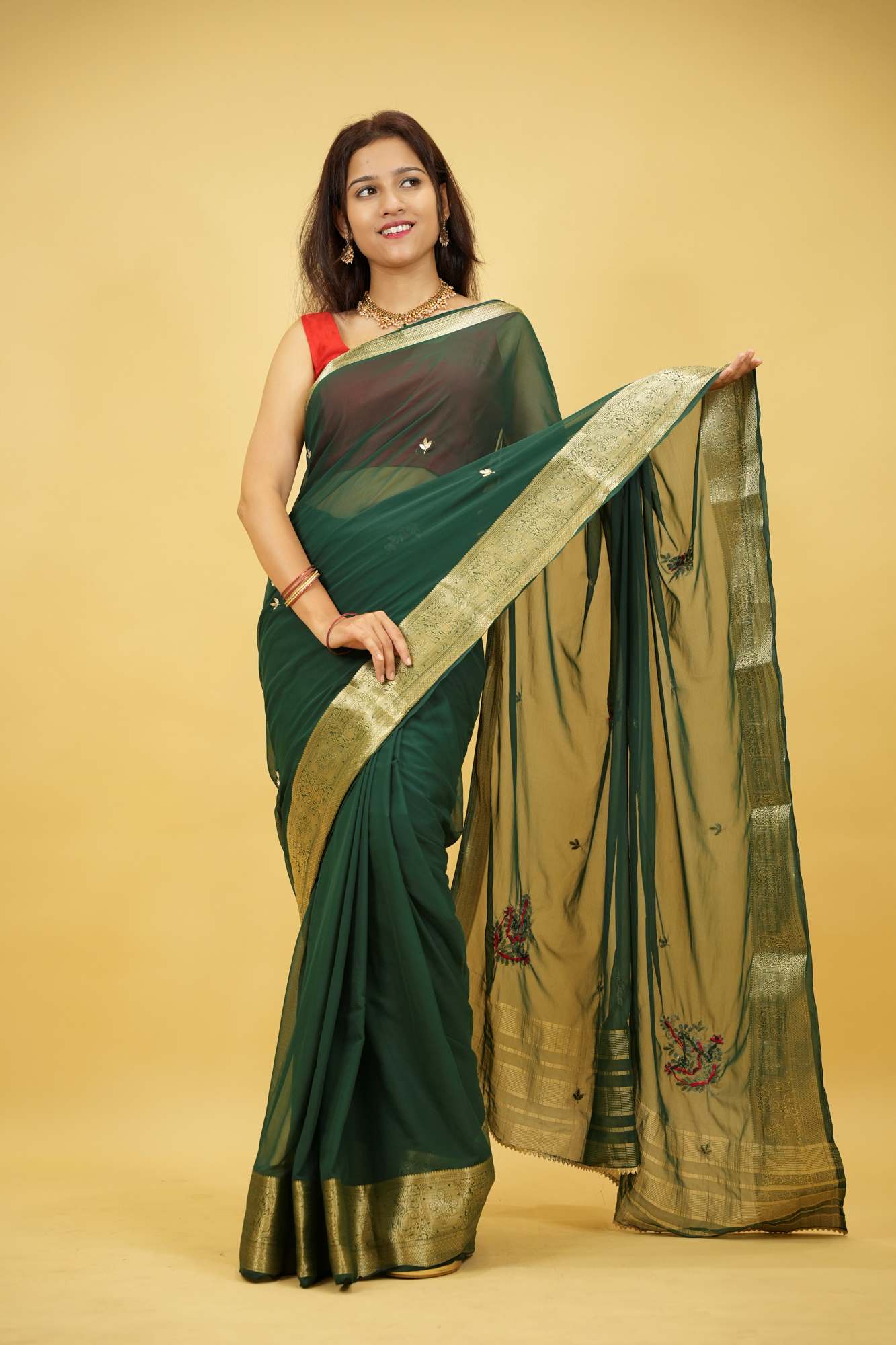 Georgette Silk with Zari Border & Gota Patti Ready To Wear Saree