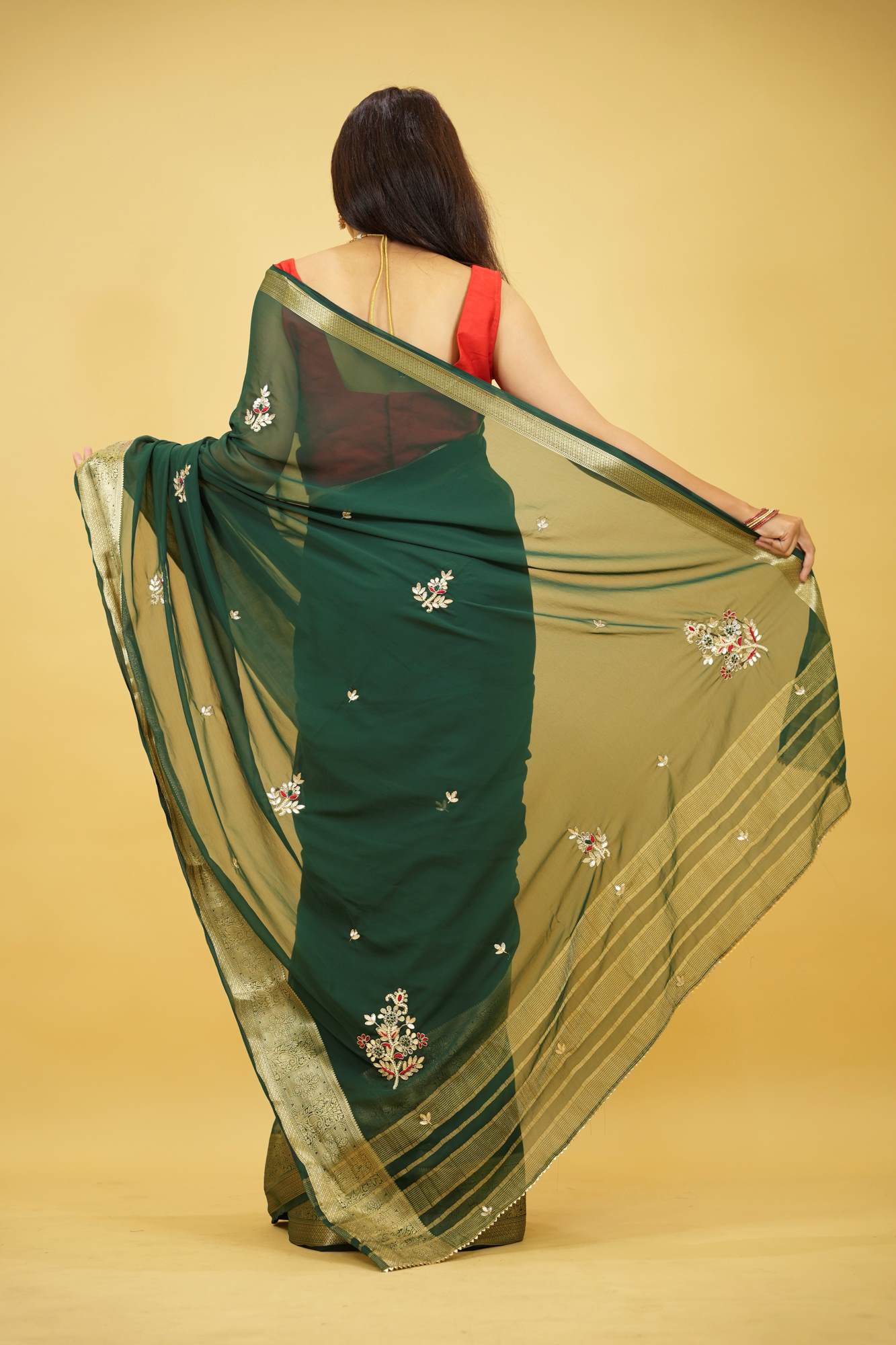 Georgette Silk with Zari Border & Gota Patti Ready To Wear Saree
