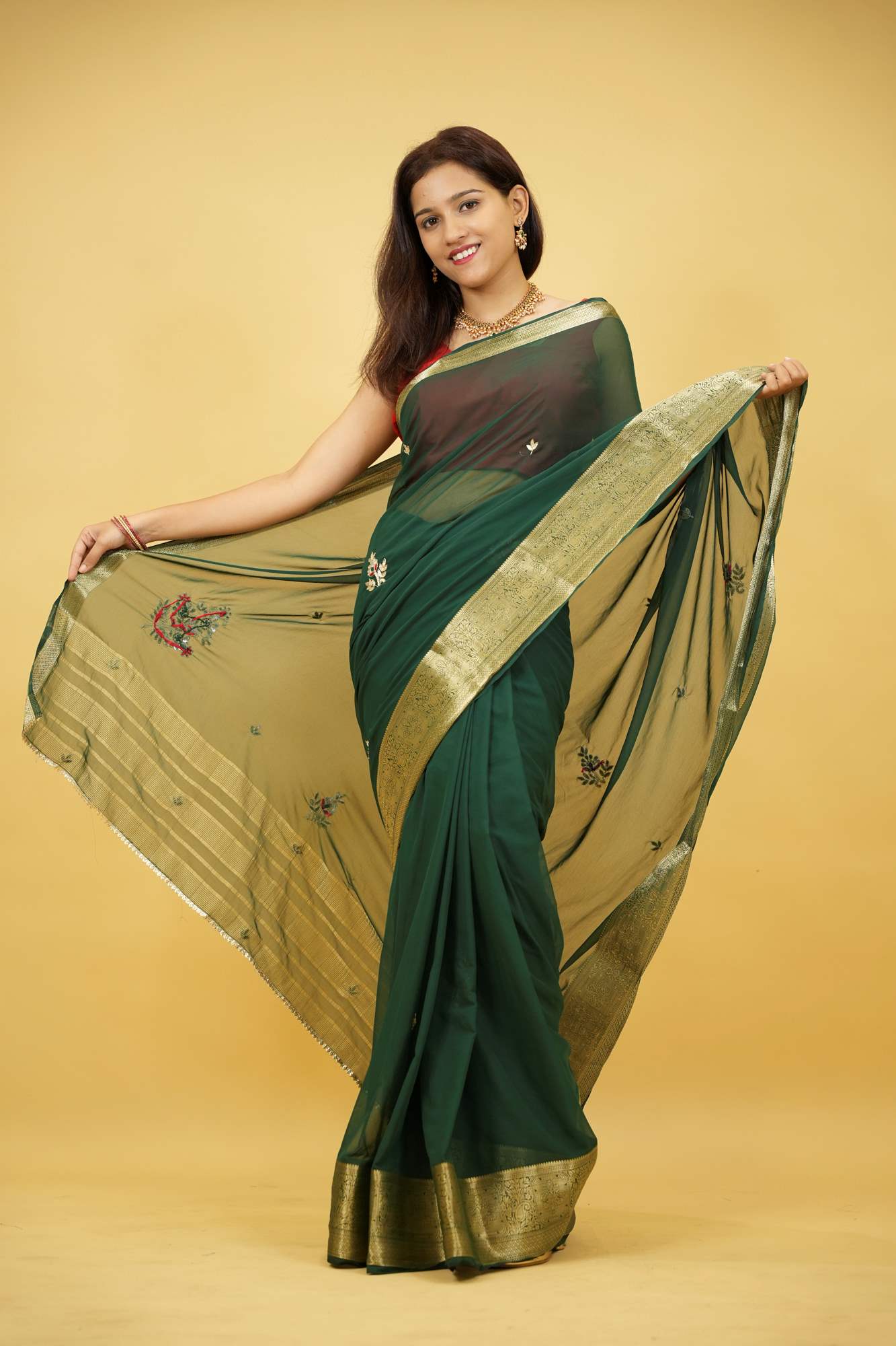 Georgette Silk with Zari Border & Gota Patti Ready To Wear Saree