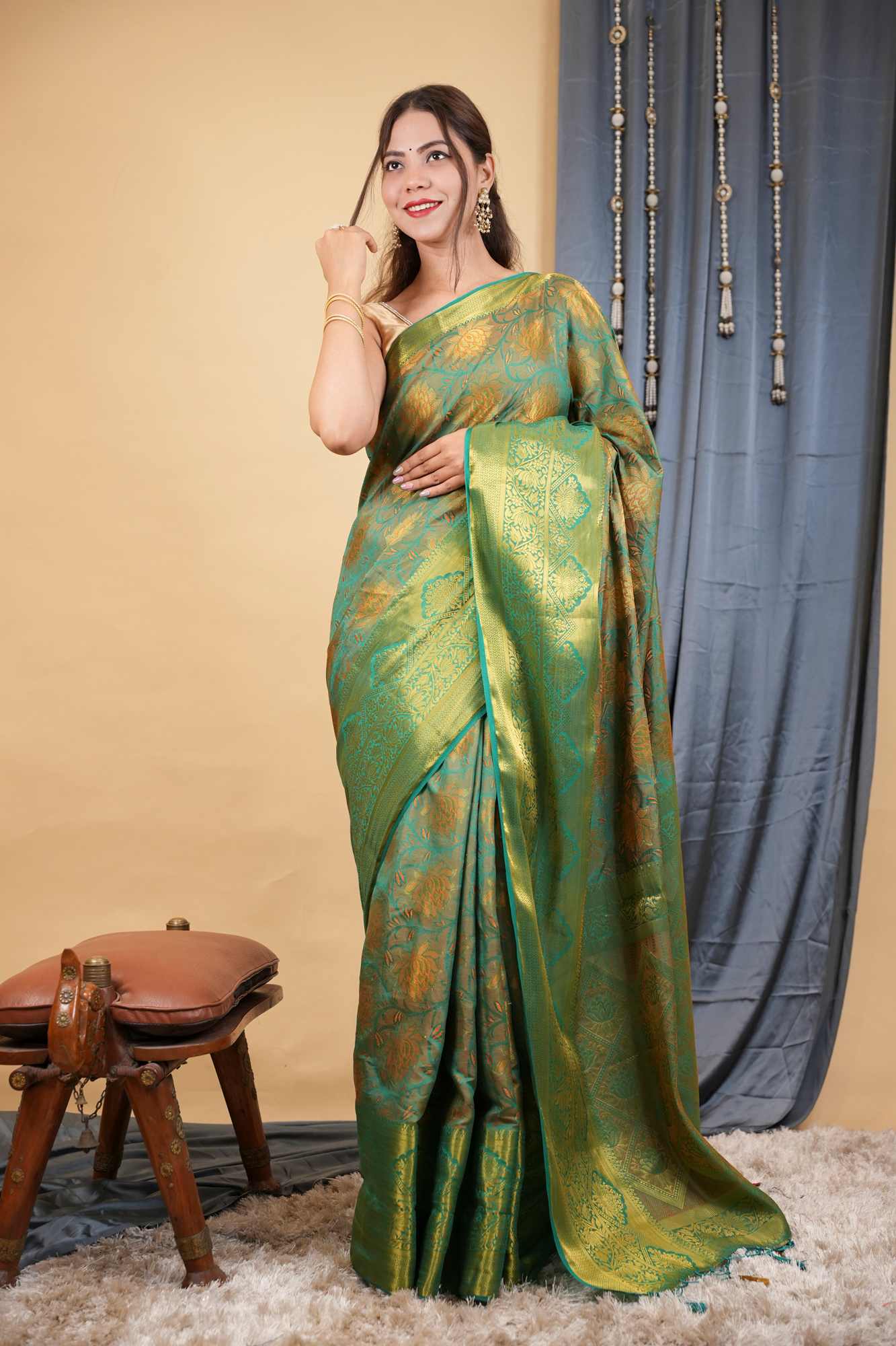 Classic Kanjivaram Border Prestitched Saree with All-Over Zari weave Ready To Wear Saree