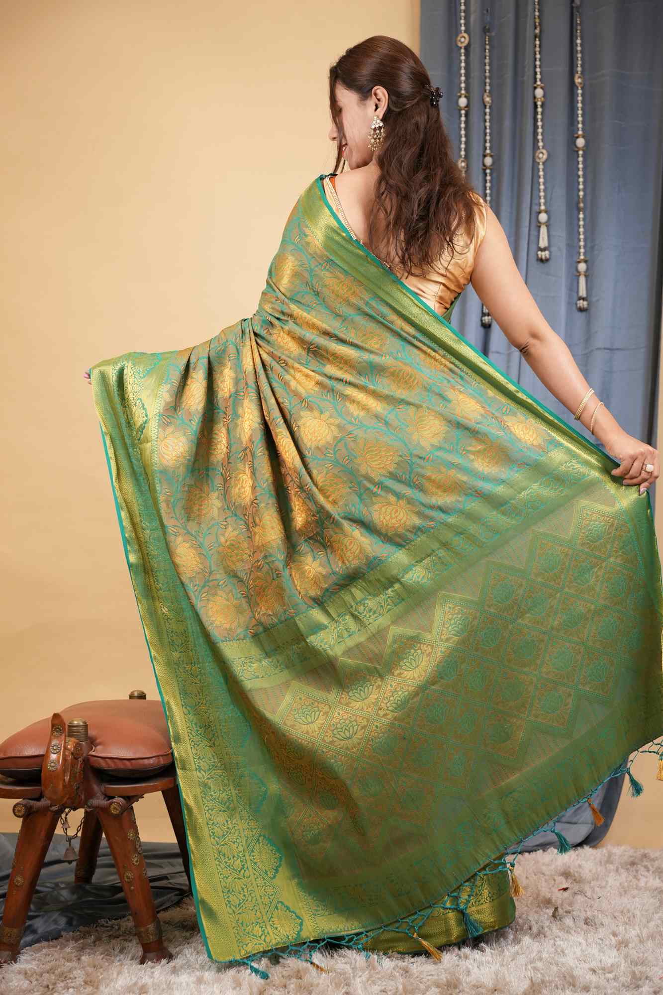 Classic Kanjivaram Border Prestitched Saree with All-Over Zari weave Ready To Wear Saree