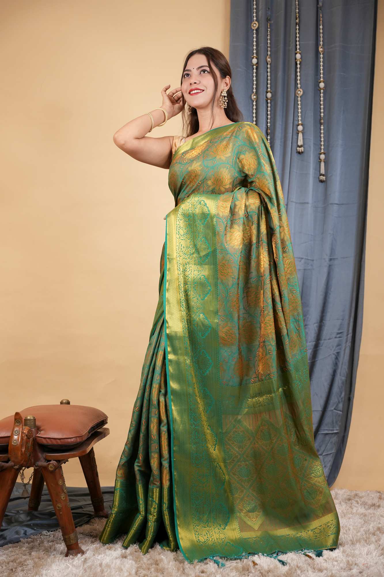 Classic Kanjivaram Border Prestitched Saree with All-Over Zari weave Ready To Wear Saree