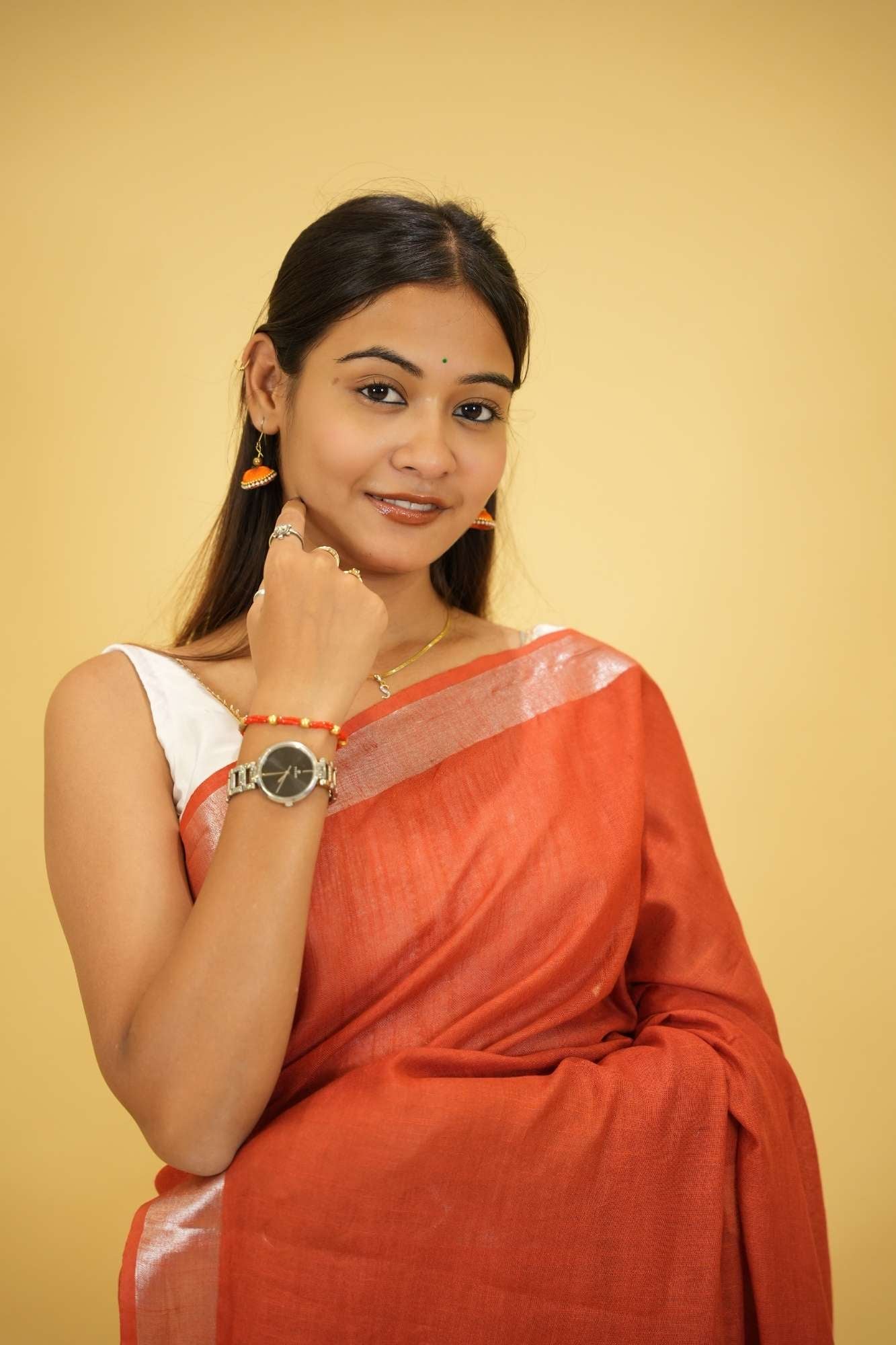 Gorgeous Maroon Linen Cotton Ready to Wear Saree