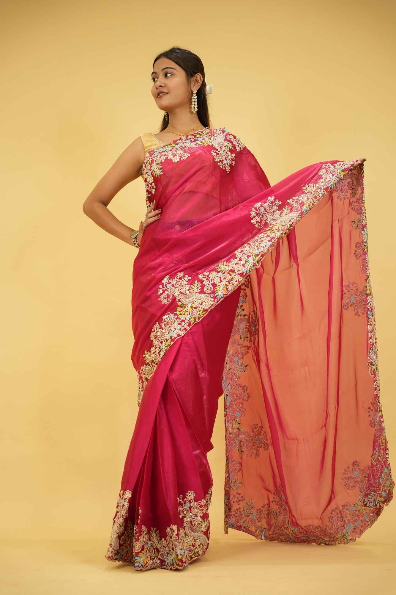 Jimmi Chu Chiffon Silk Sequin & Multi-Thread Embroidered Ready-to-Wear Saree