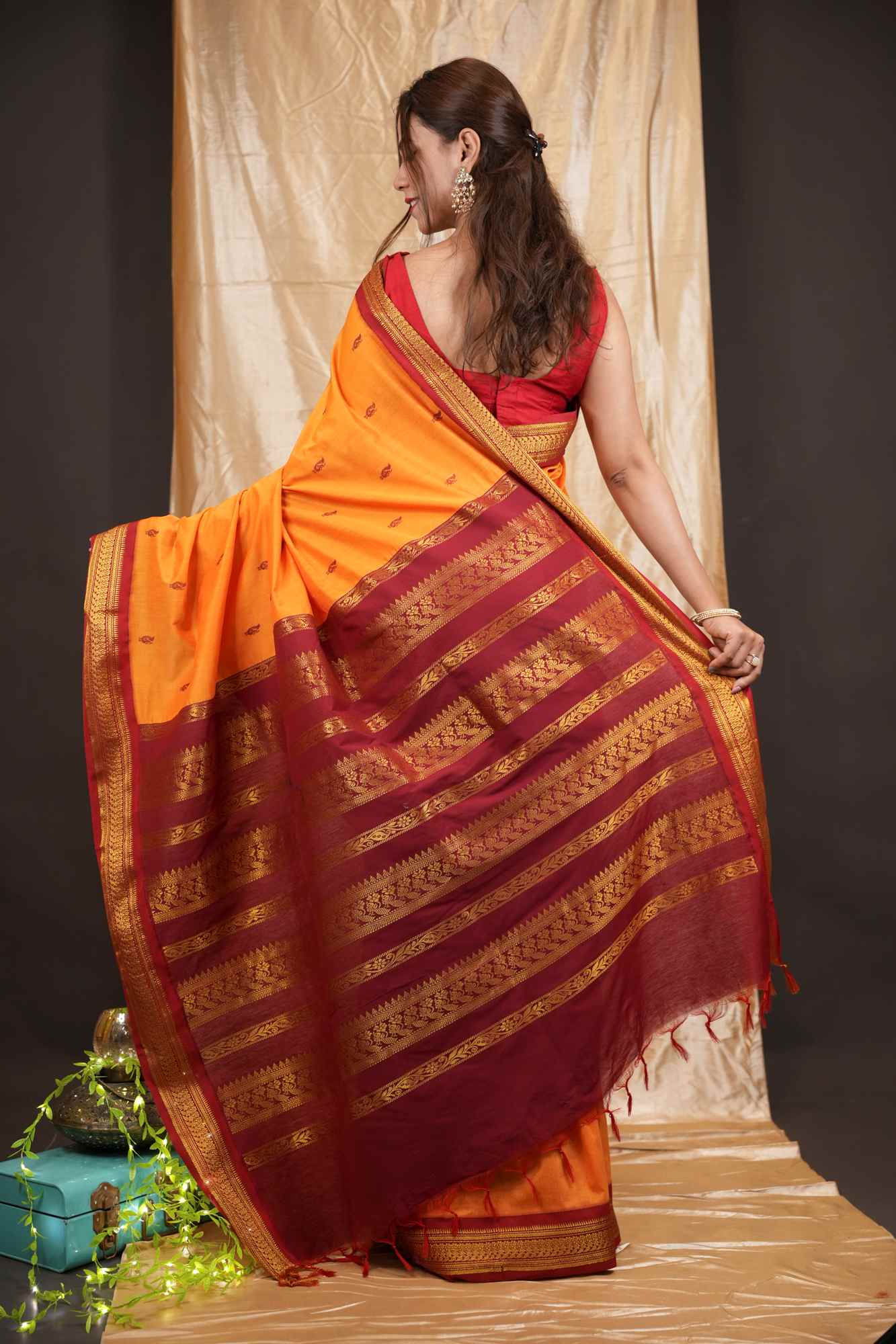 Traditional Premium Zari Border South Silk Saree with Elegant Butti Work Ready To Wear Saree