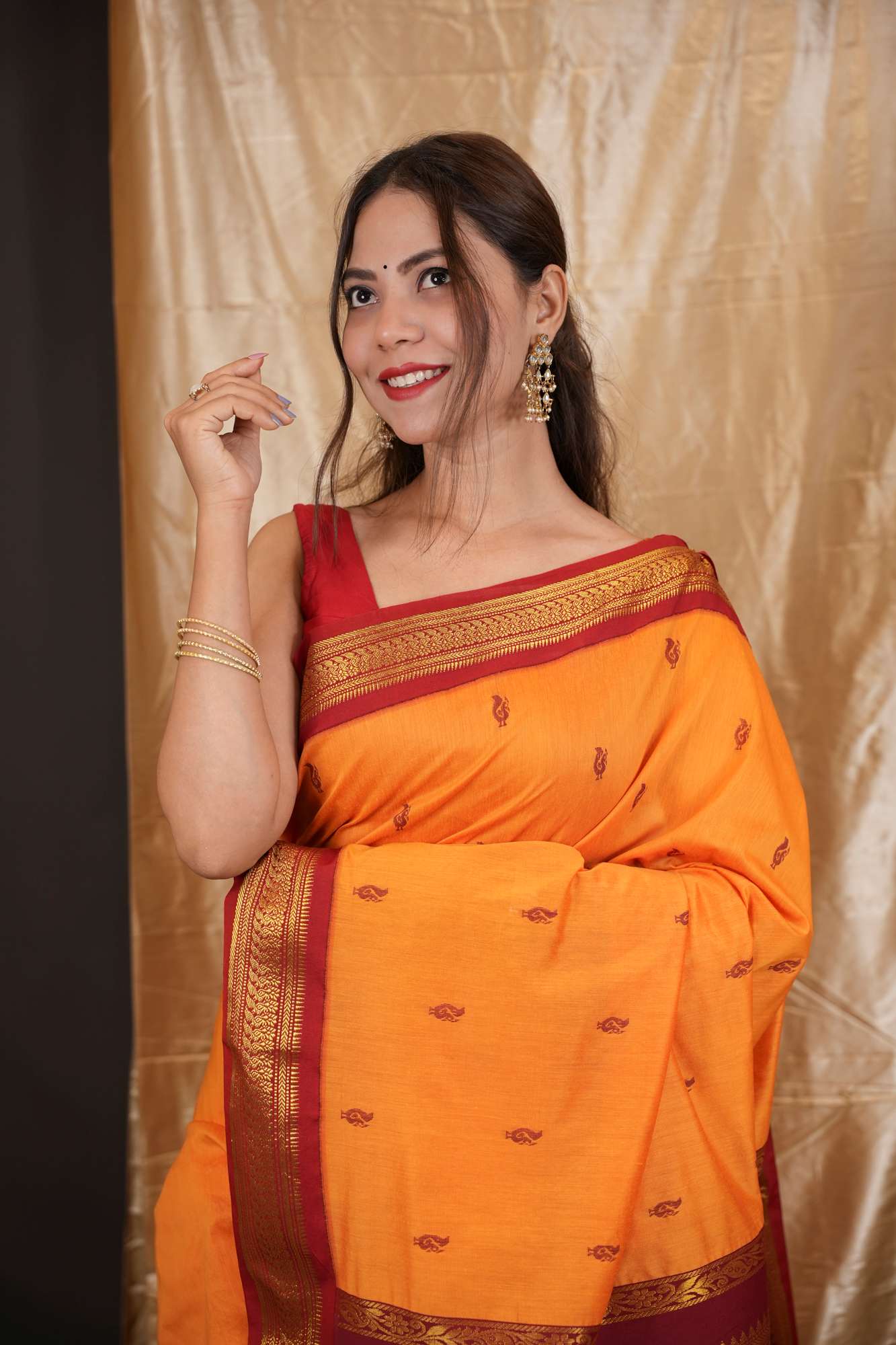 Traditional Premium Zari Border South Silk Saree with Elegant Butti Work Ready To Wear Saree