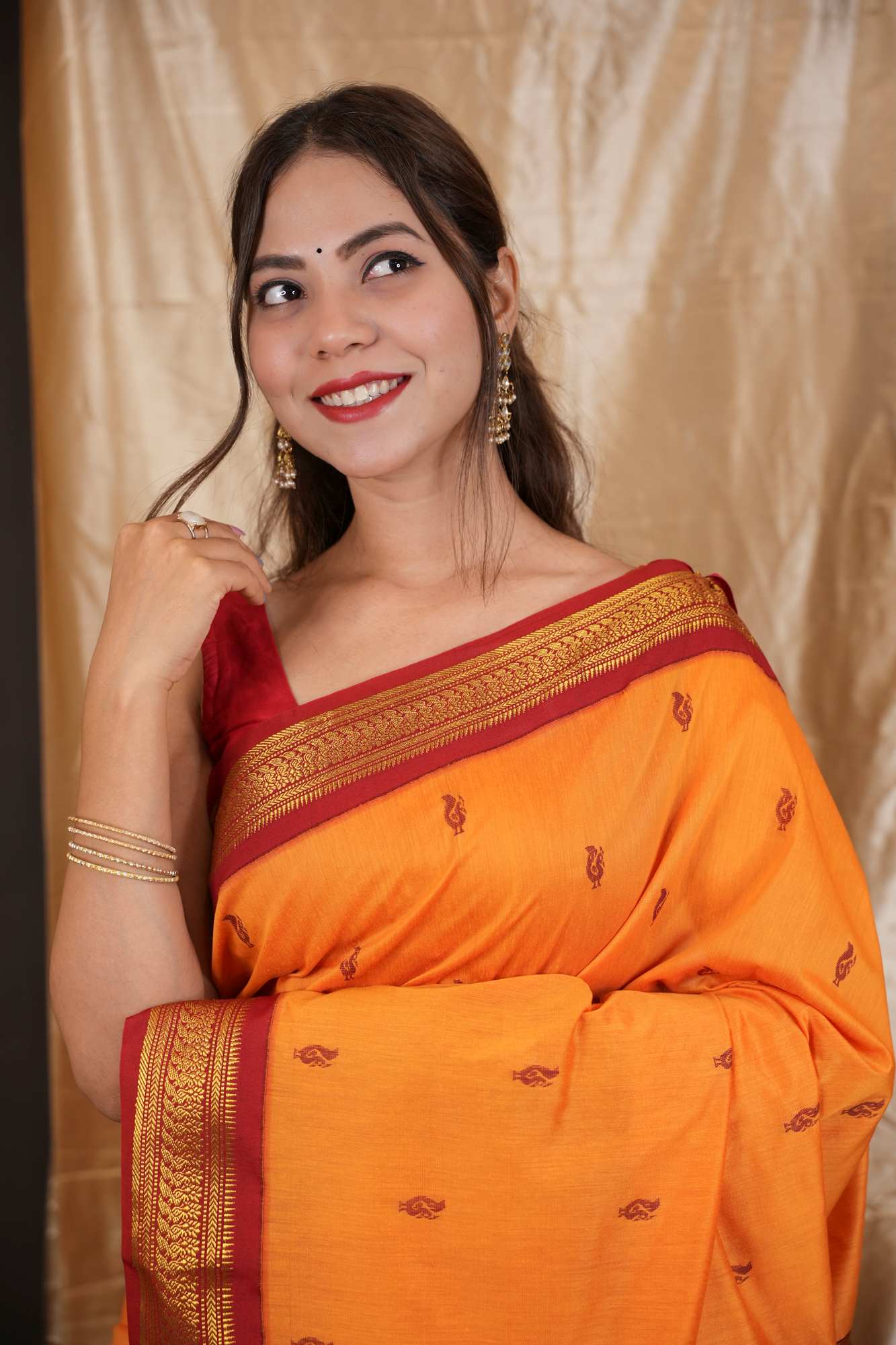 Traditional Premium Zari Border South Silk Saree with Elegant Butti Work Ready To Wear Saree