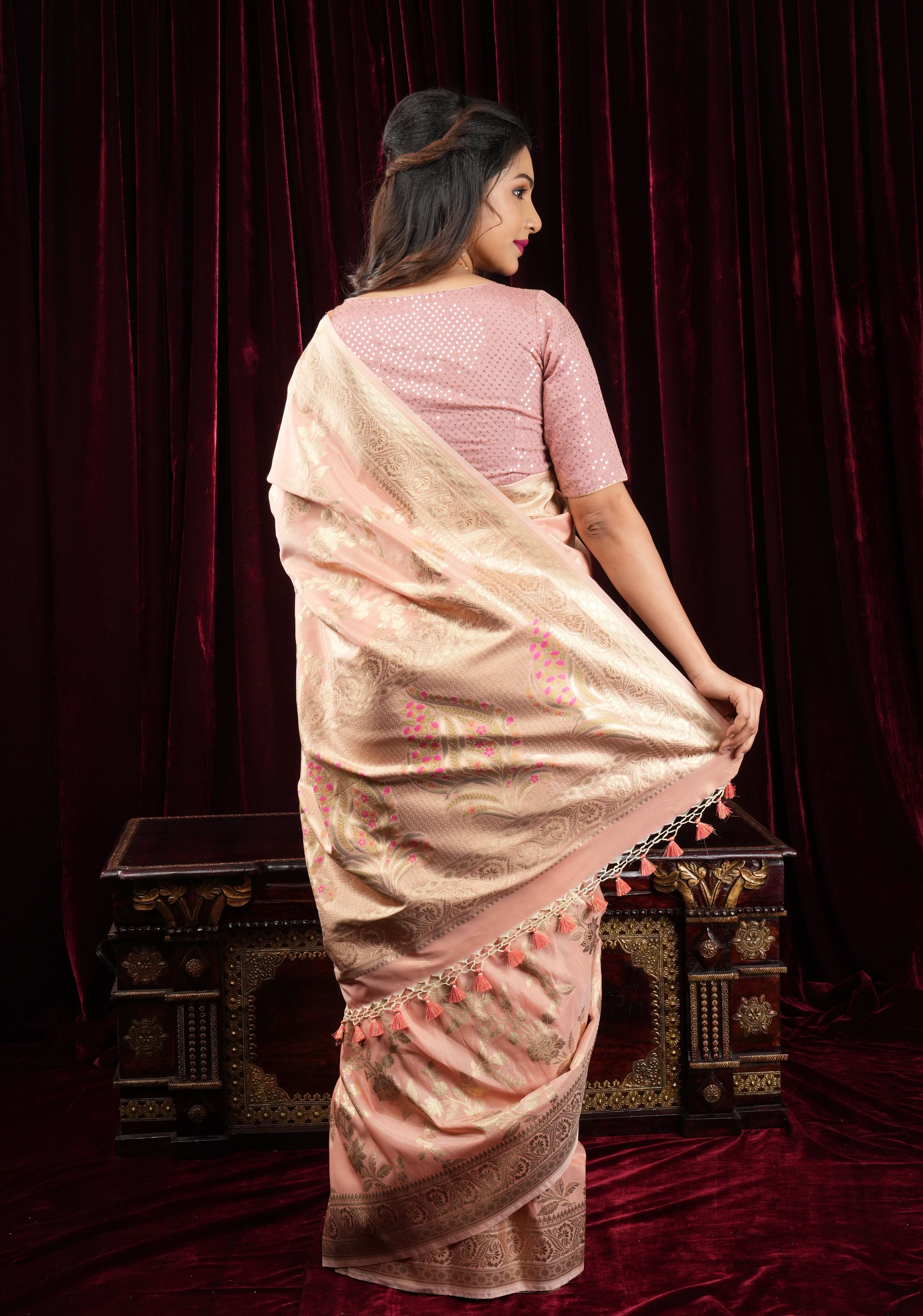 Dusty Rose Chinnon Blouse with dainty sequins, made to order | Shobitam