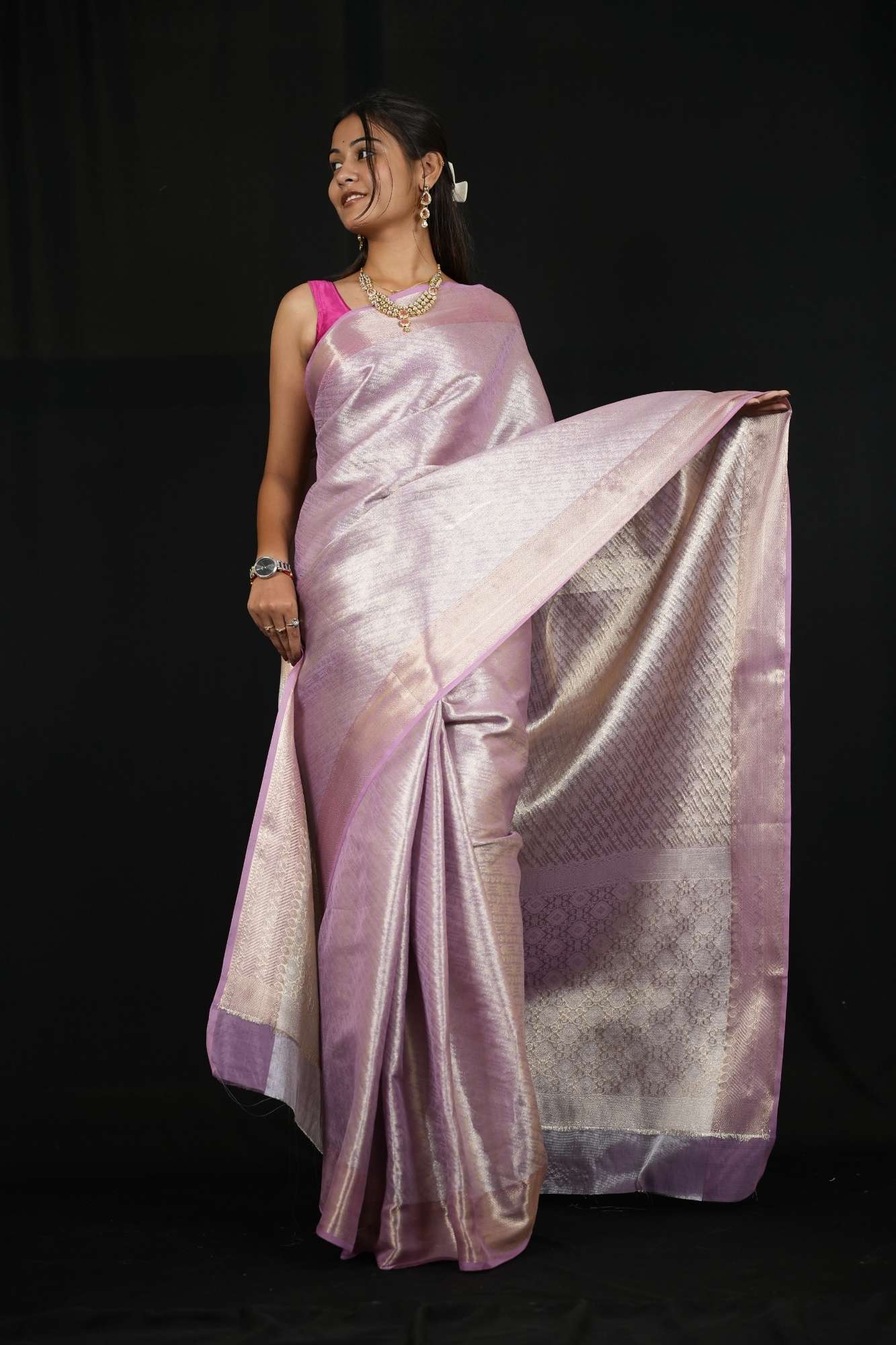 Banarasi soft tissue silk saree with a woven design & vibrant motifs inspired by traditional art and mythology Wrap in 1 Minute Saree