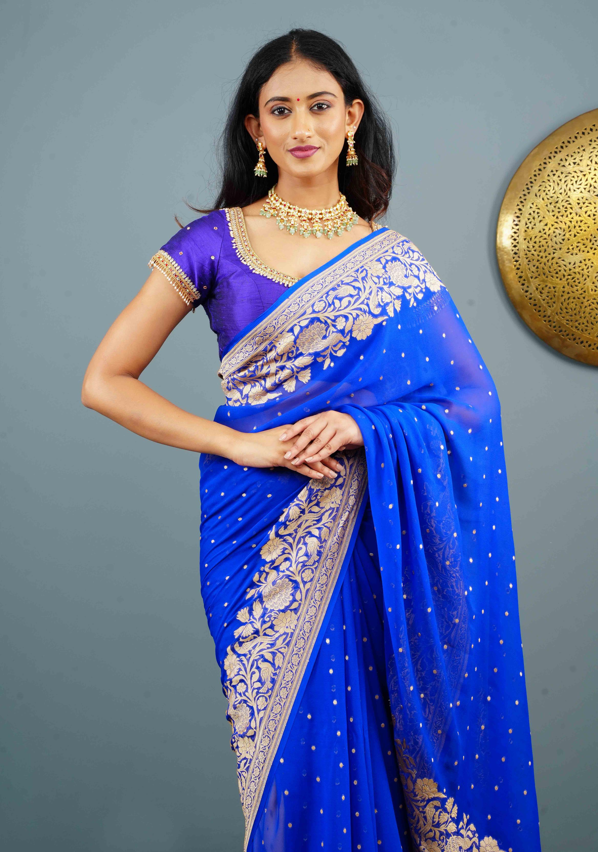 Purple Pure Raw Silk blouse with Kundan Detailing and Maggam Work, Customizable, Made to Order | Shobitam