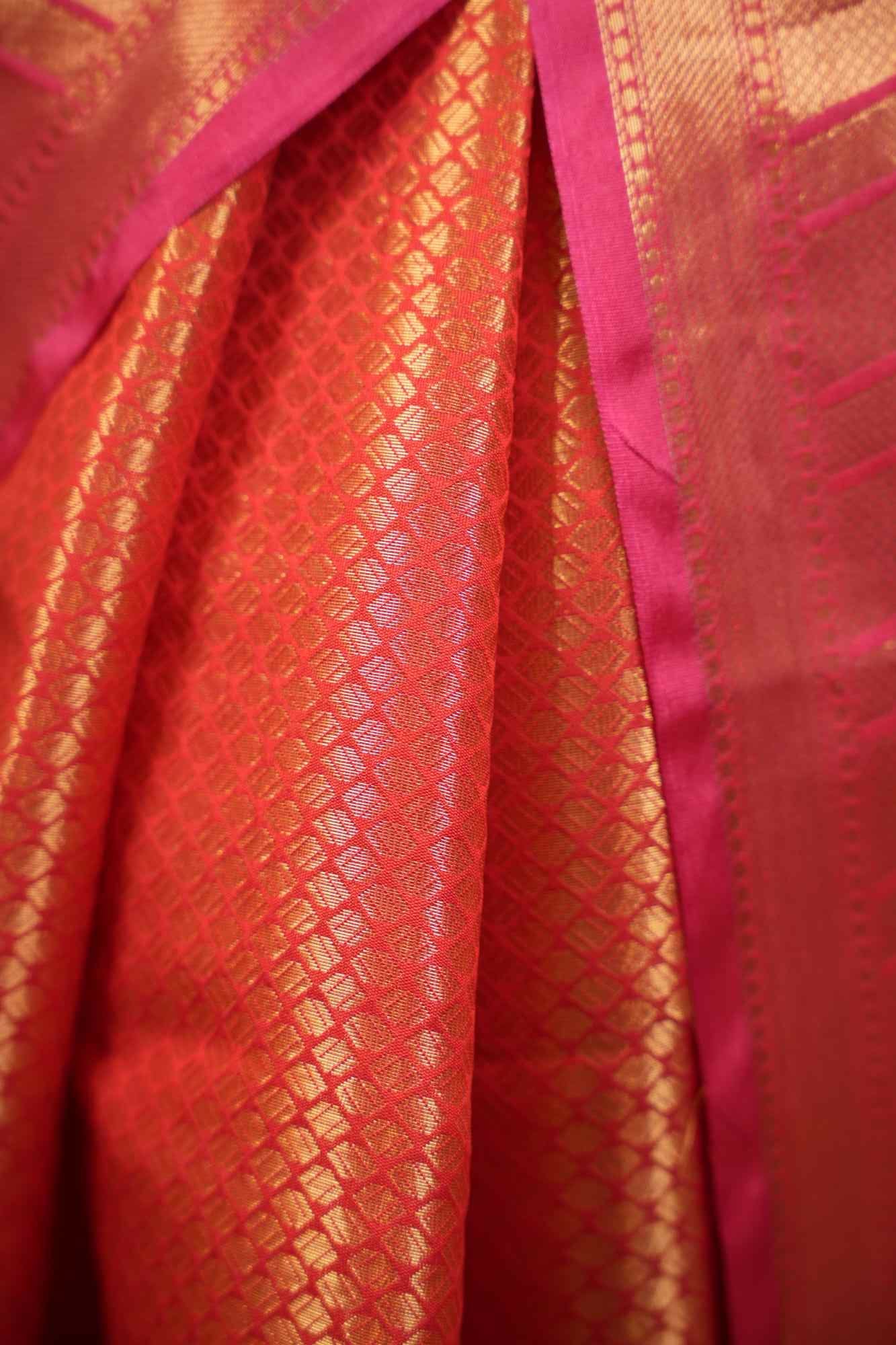 Beautiful Ready to wear Banarasi Soft Zari Tissue Silk saree with all over zari weaving & contrast border