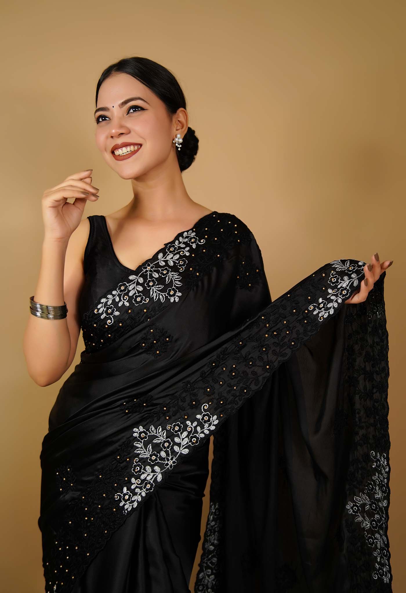 Ready to wear Parsi Gara Style Embroidery with Beads Soft Satin Silk Wrap in 1 minute saree