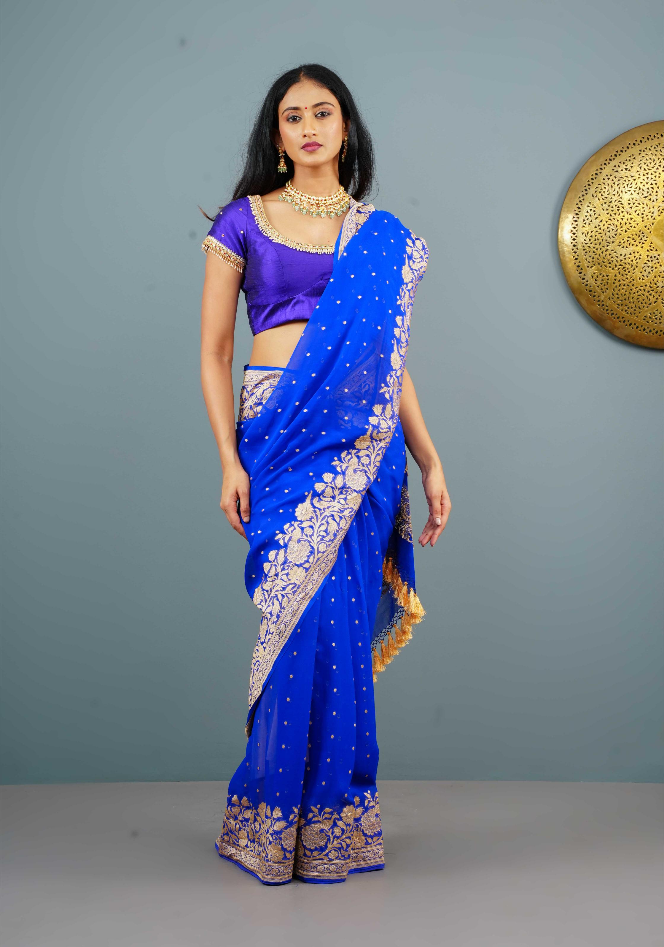 Purple Pure Raw Silk blouse with Kundan Detailing and Maggam Work, Customizable, Made to Order | Shobitam
