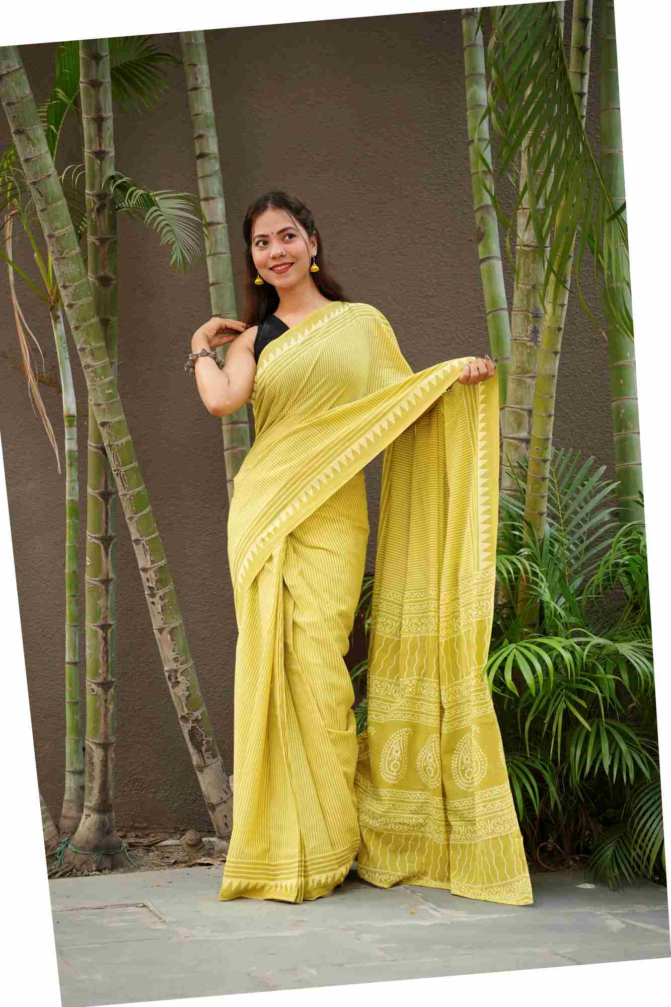 Mulmul vegetable dye stitched ready to wear saree