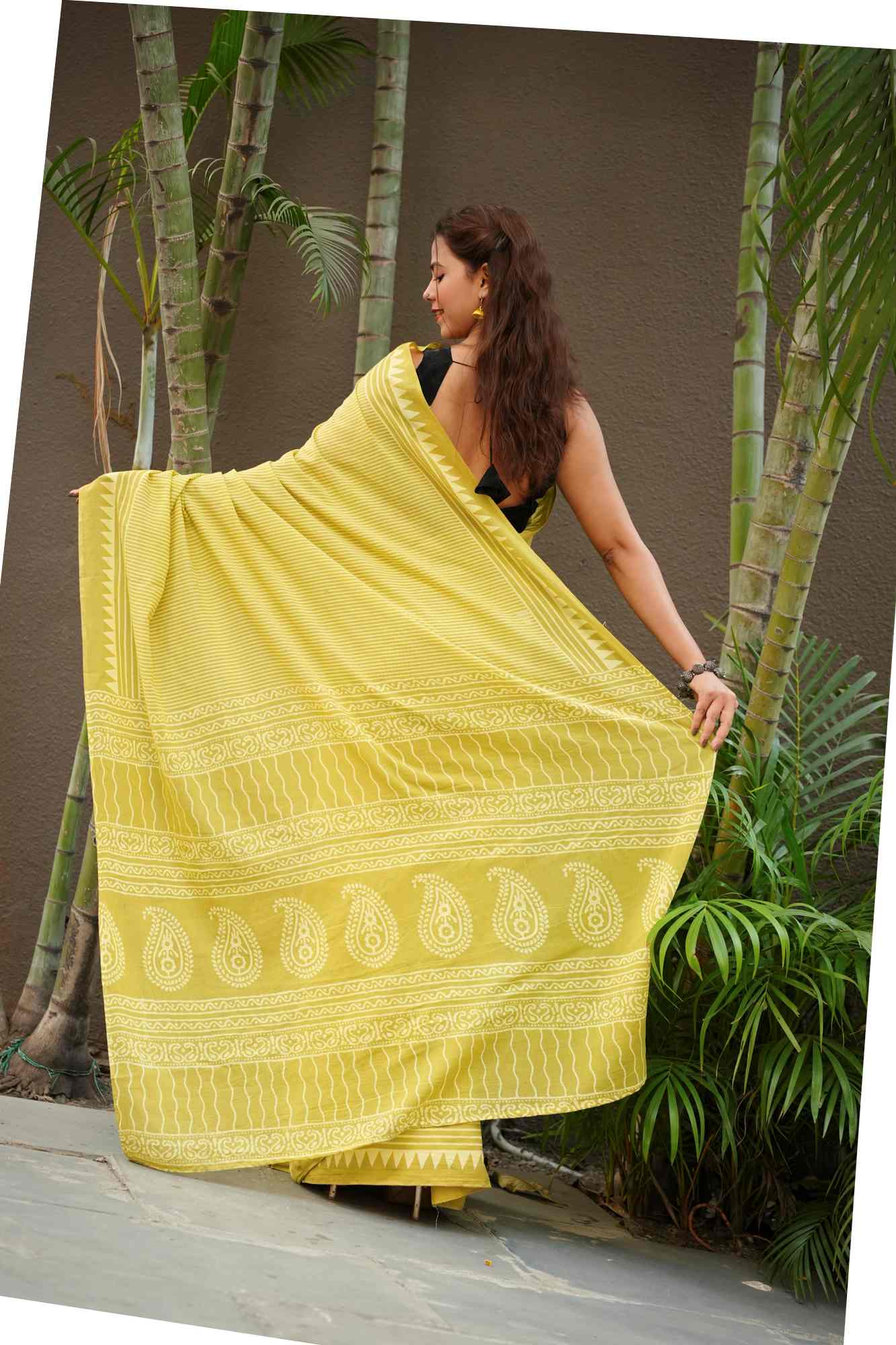 Mulmul vegetable dye stitched ready to wear saree