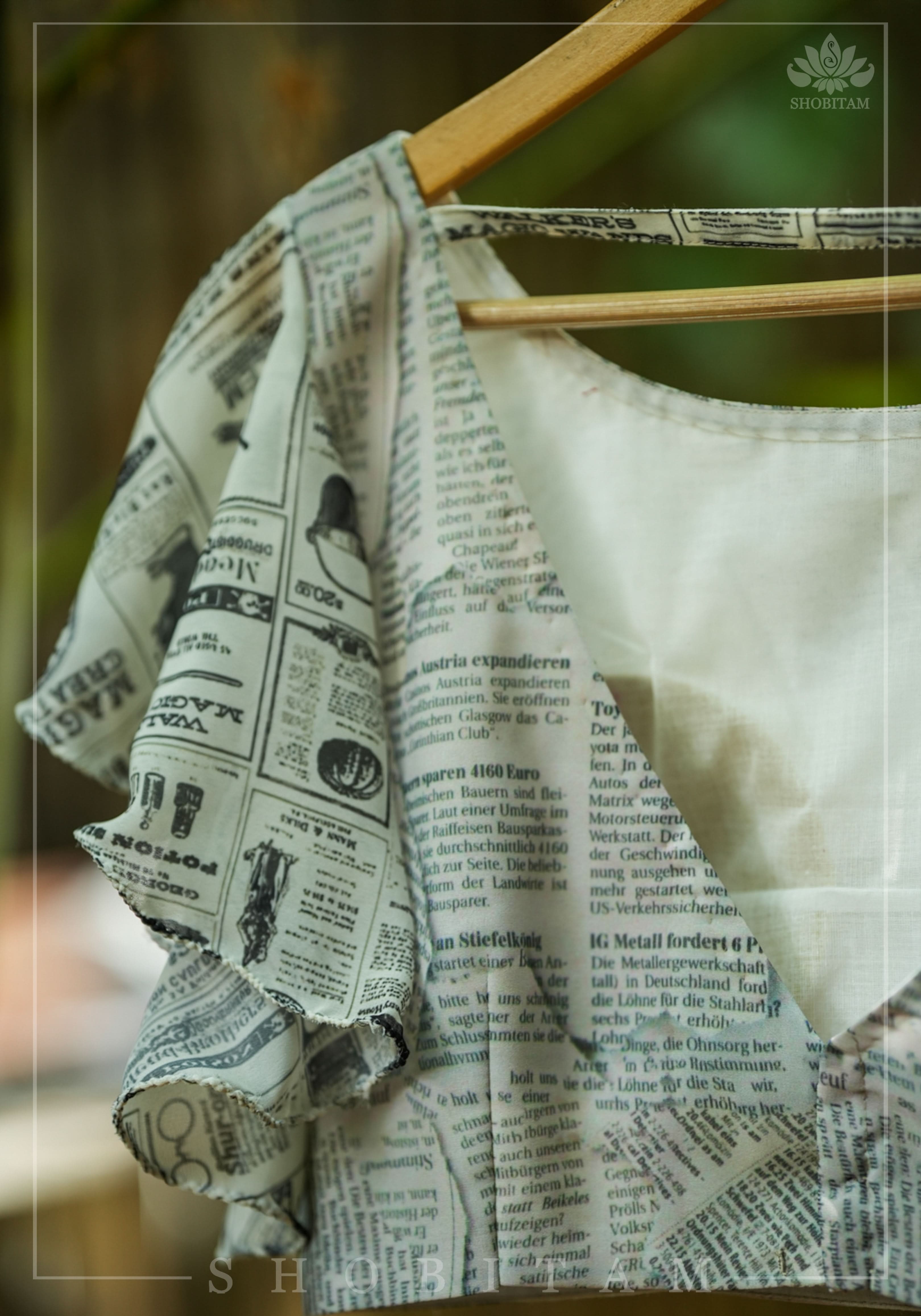 Newspaper Print Blouse with Ruffle Sleeves in Georgette! | Shobitam