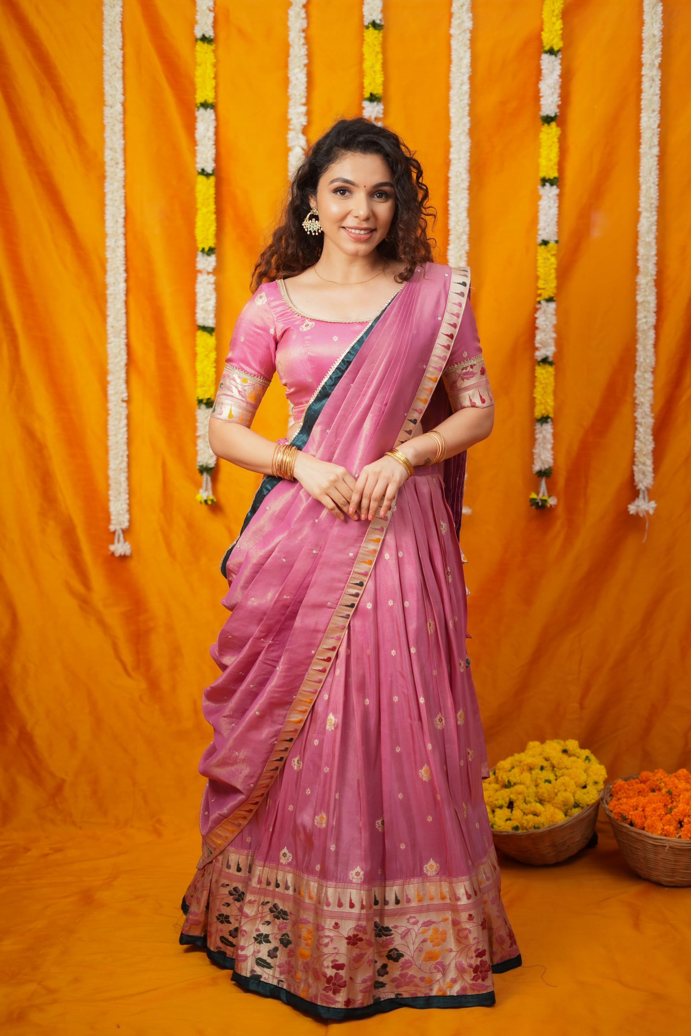 Maithiri Pink Half Saree Set | Made To Order | Shobitam