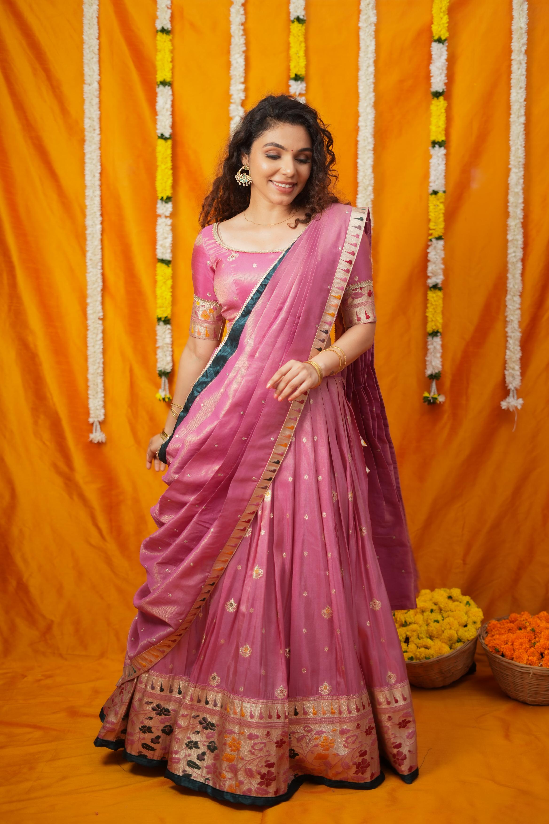 Maithiri Pink Half Saree Set | Made To Order | Shobitam