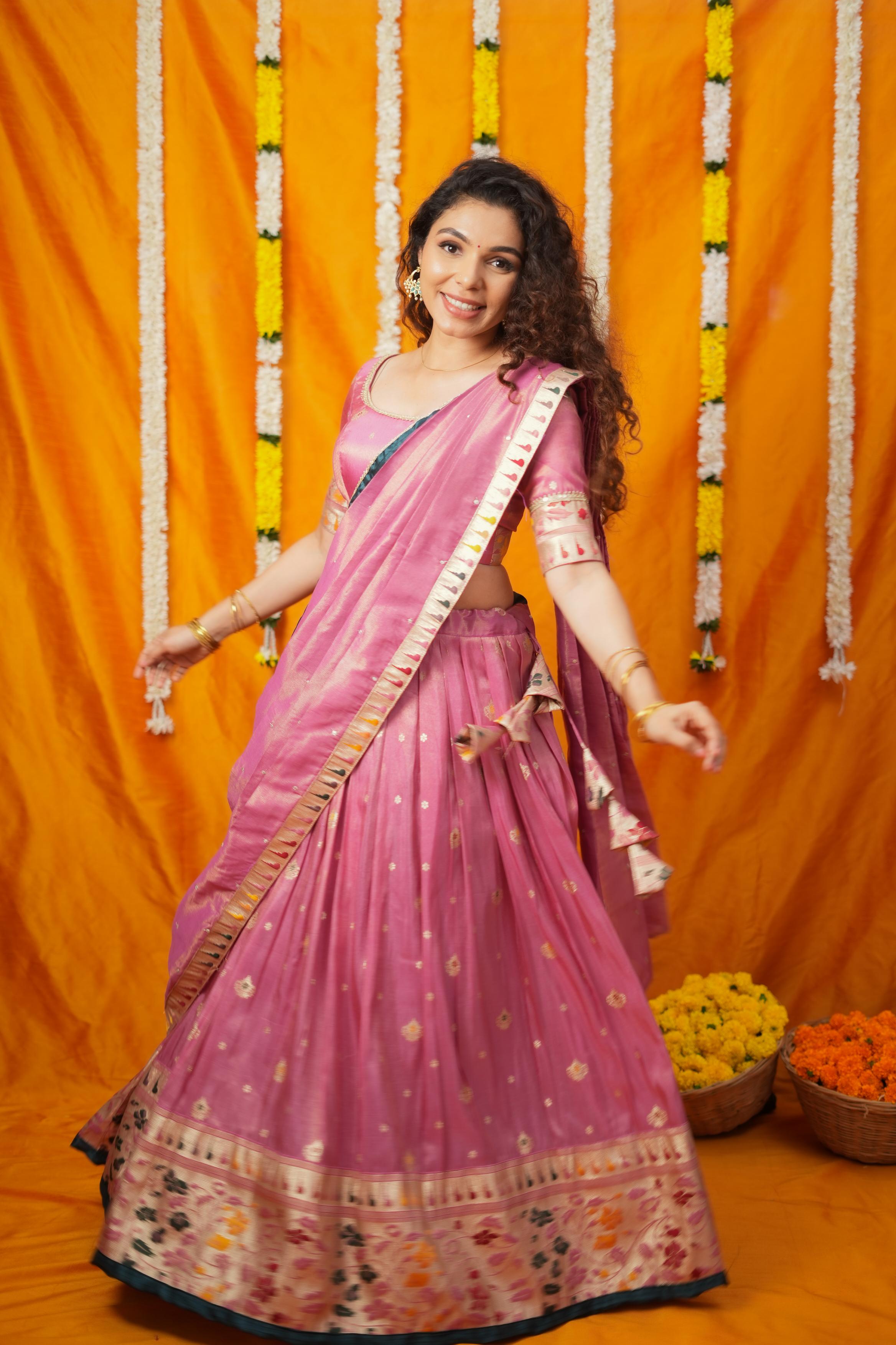 Maithiri Pink Half Saree Set | Made To Order | Shobitam