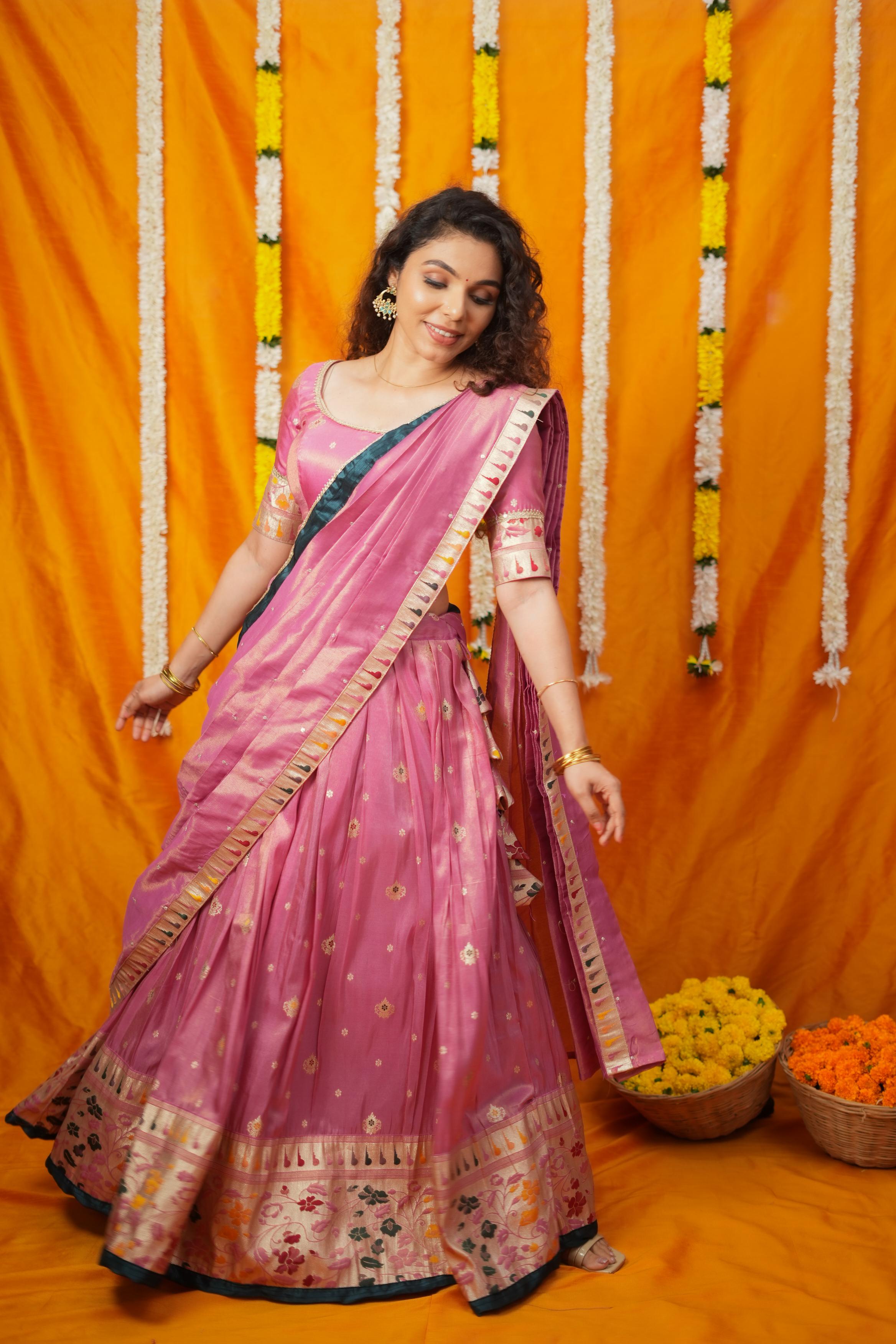 Maithiri Pink Half Saree Set | Made To Order | Shobitam