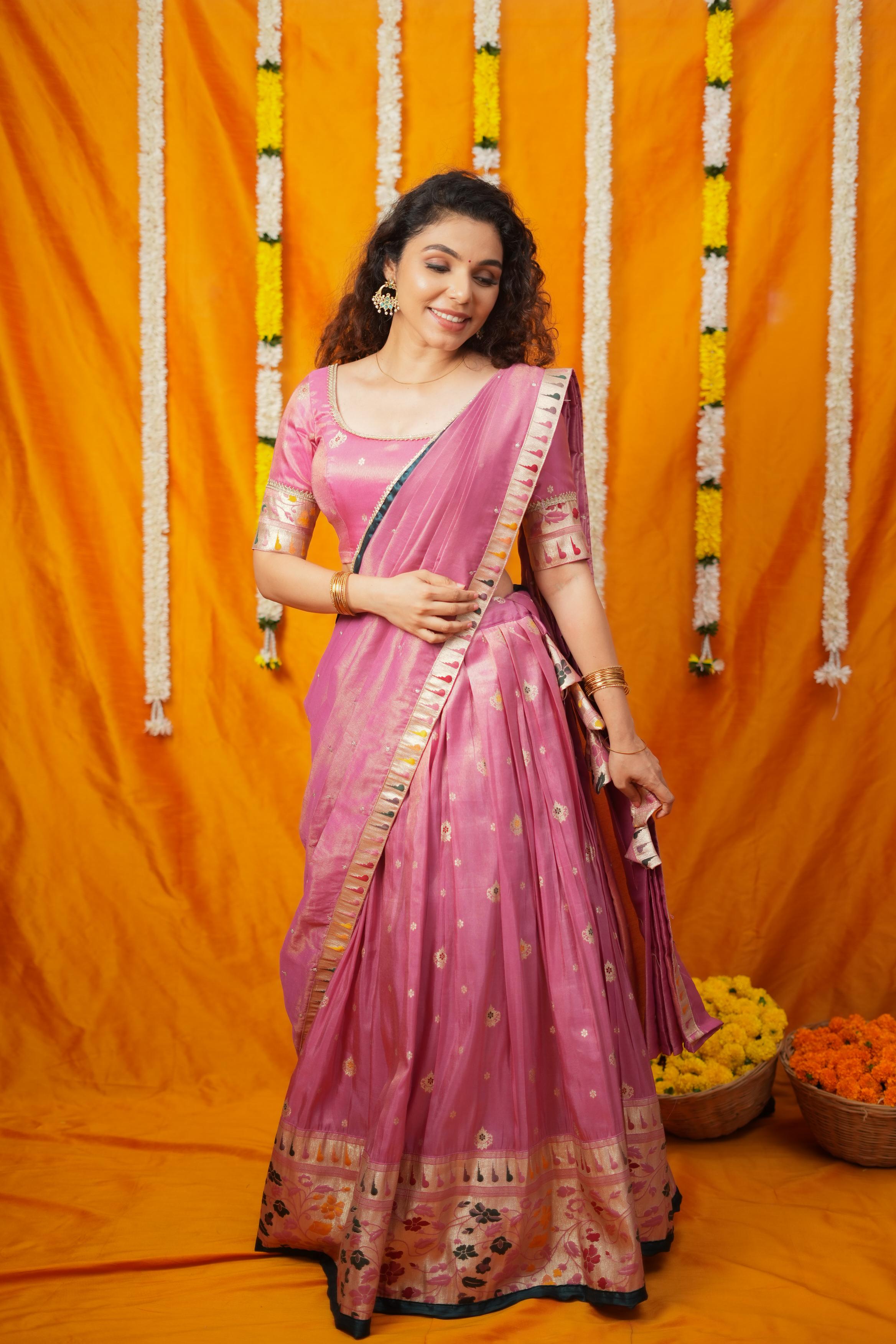 Maithiri Pink Half Saree Set | Made To Order | Shobitam
