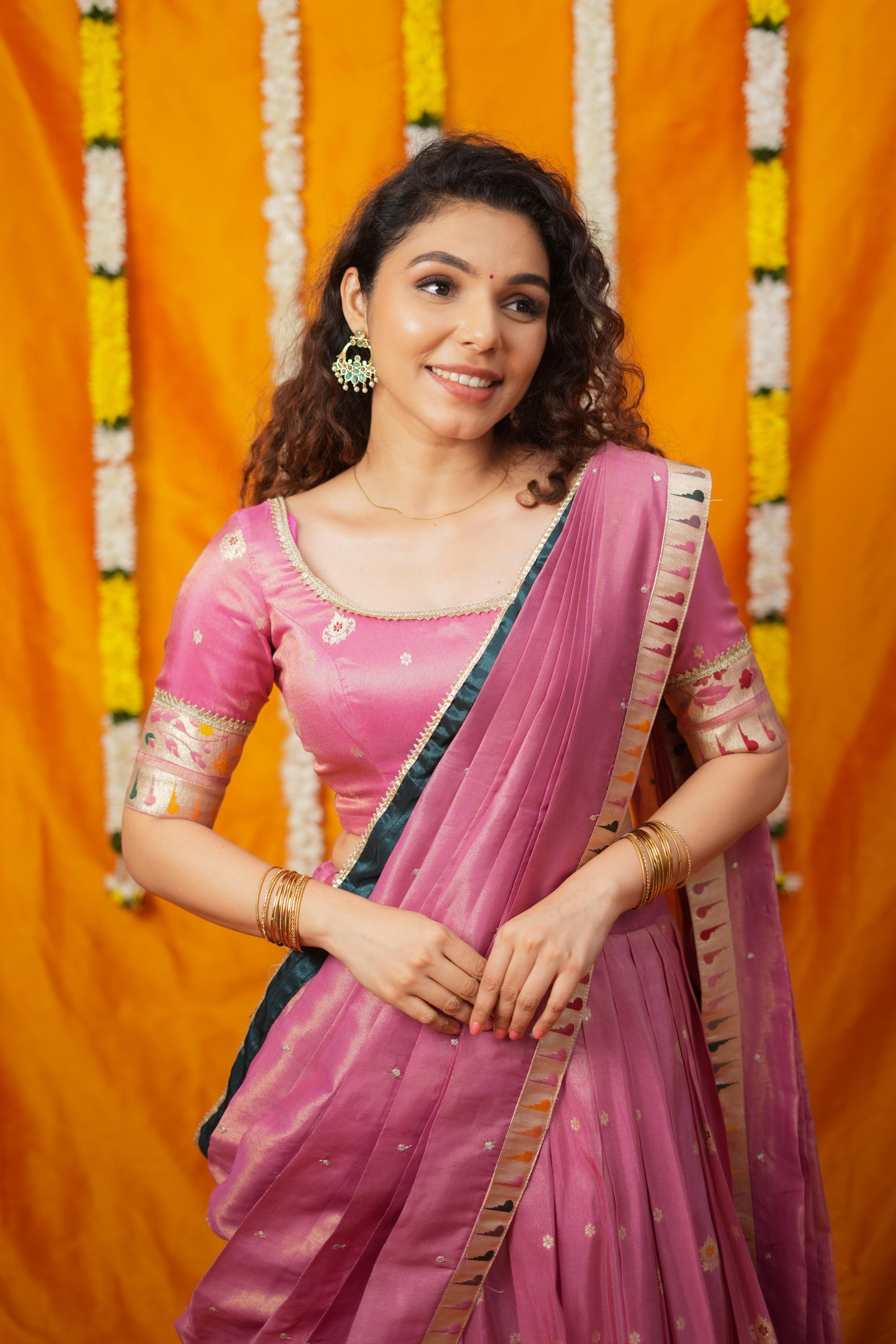 Maithiri Pink Half Saree Set | Made To Order | Shobitam