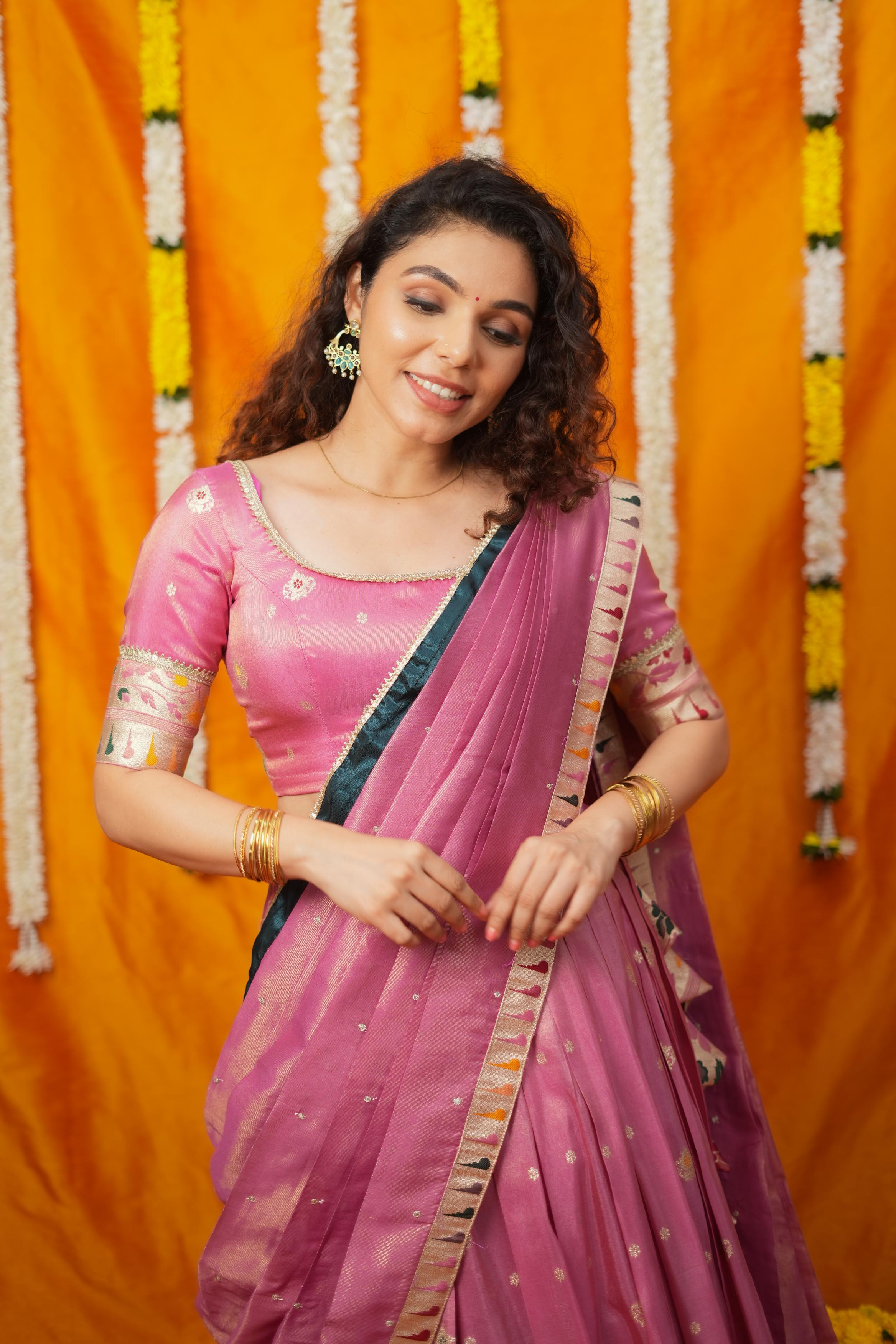 Maithiri Pink Half Saree Set | Made To Order | Shobitam