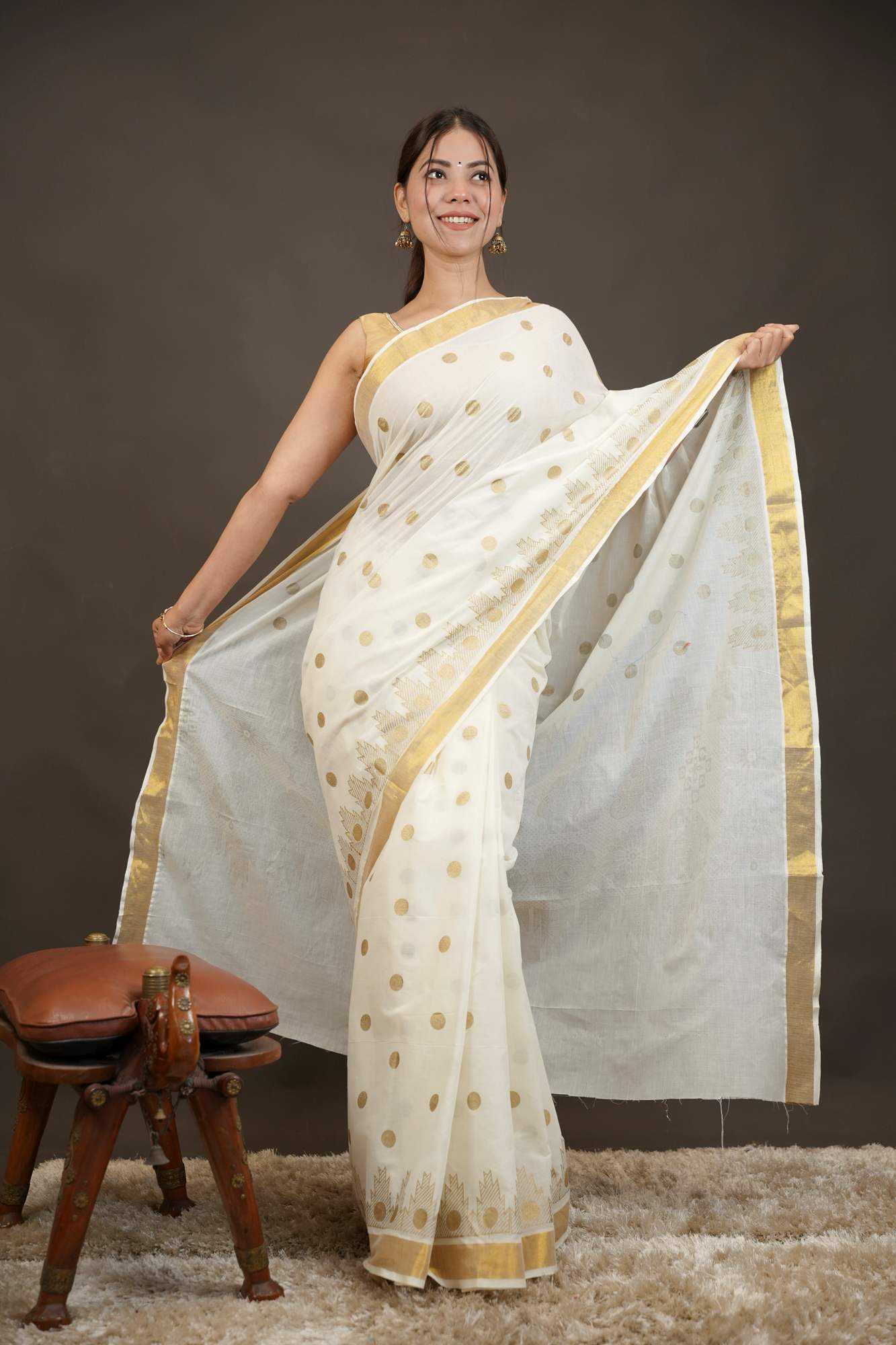 Traditional Kerala Kasavu With Golden Border Ready To Wear Saree