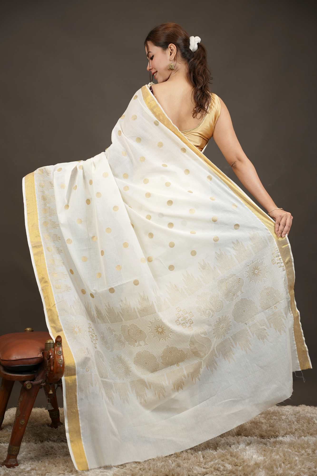Traditional Kerala Kasavu With Golden Border Ready To Wear Saree