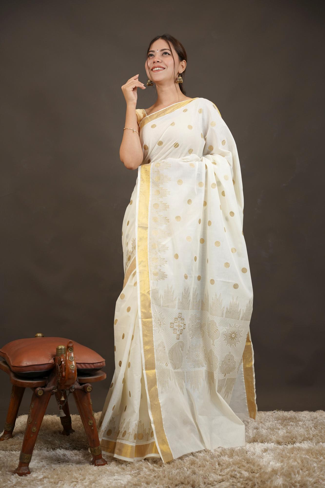 Traditional Kerala Kasavu With Golden Border Ready To Wear Saree